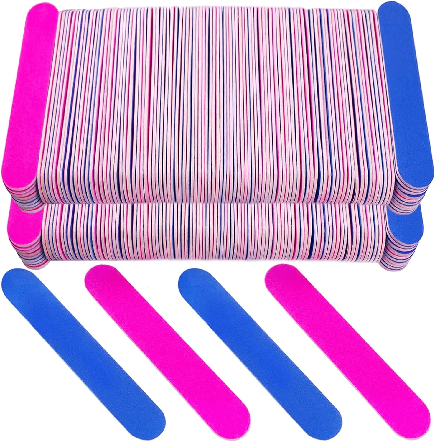 200 Pcs Emery Boards for Nails, Nail Files for Nature Nails Small Disposable Double Sided Colorful Nail File Bulk for Home Salon Travel Size Mini Manicure Kit for Men Women Kids Wood Emory Pink/Blue image number 1