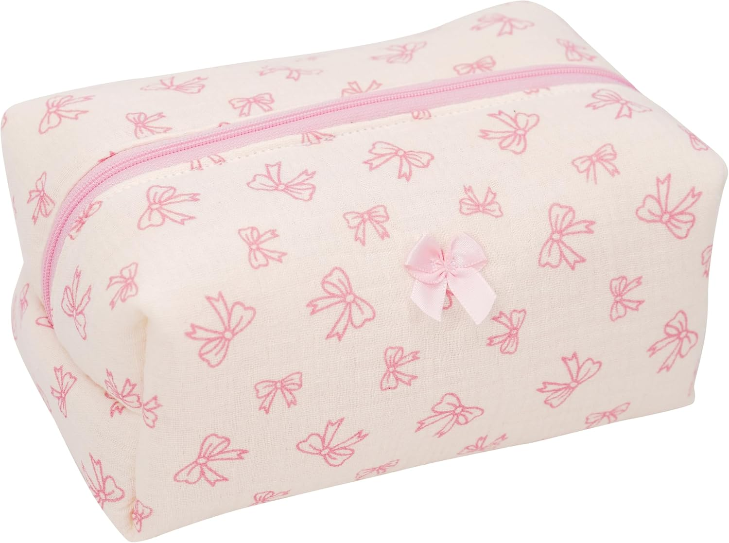 ZUNUONUO Handmade Quilted Cotton Makeup Bag for Women - Cute Cosmetic Pouch, Travel Toiletry & Make up Organizer, Coquette Aesthetic Skincare Bag, Travel Essentials, Embroidery White, Coquette