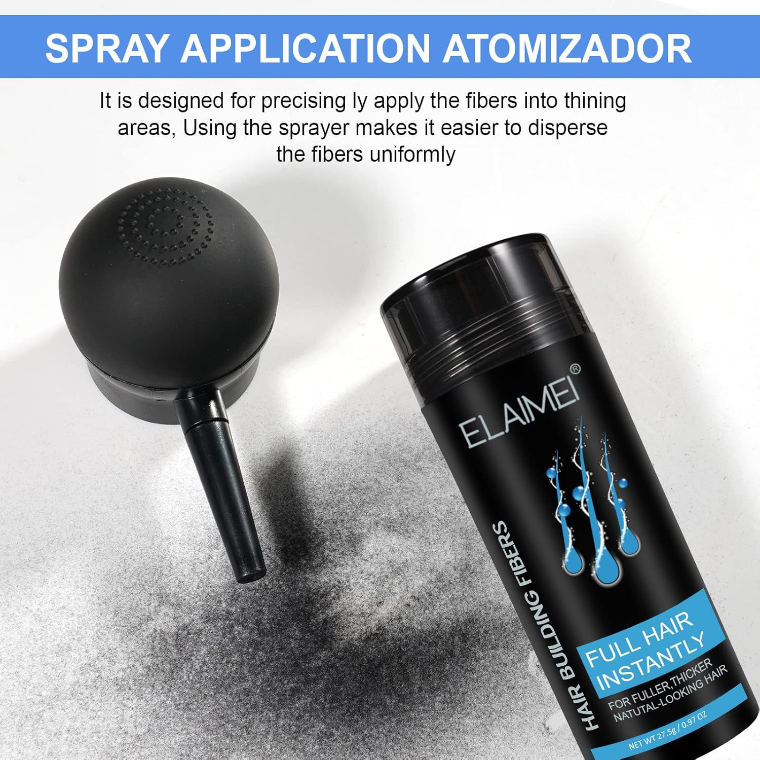 Hair Fibres Black, Professional Hair Fibres for Thinning Hair for Women & Men,Hair Thickener in 15 Seconds, Natural Formula,Hair Thinkening Spray Powder for Thinning Hair-Black