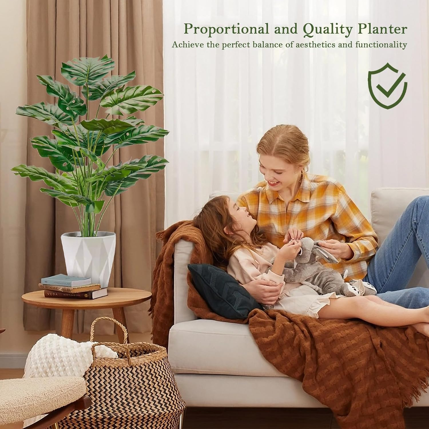 Auolen 28" (70Cm) Tall Artificial Monstera Deliciosa Plants, Faux Swiss Cheese Floor Plants Fake Tropical Silk Tree with Pot for Indoor Outdoor Office House Living Room Home Decor image number 6