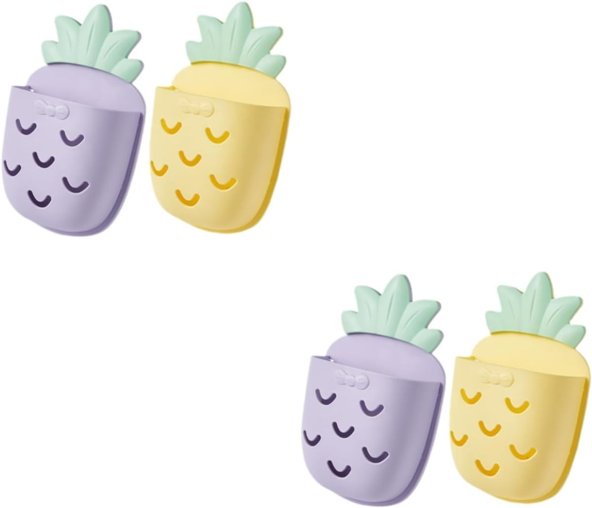 Mobestech 4Pcs Pineapple Bathroom Wall Organizer Wall Mount Storage Holder for Cosmetic Toothbrushes Accessories and Storage Holder for Bathroom Use