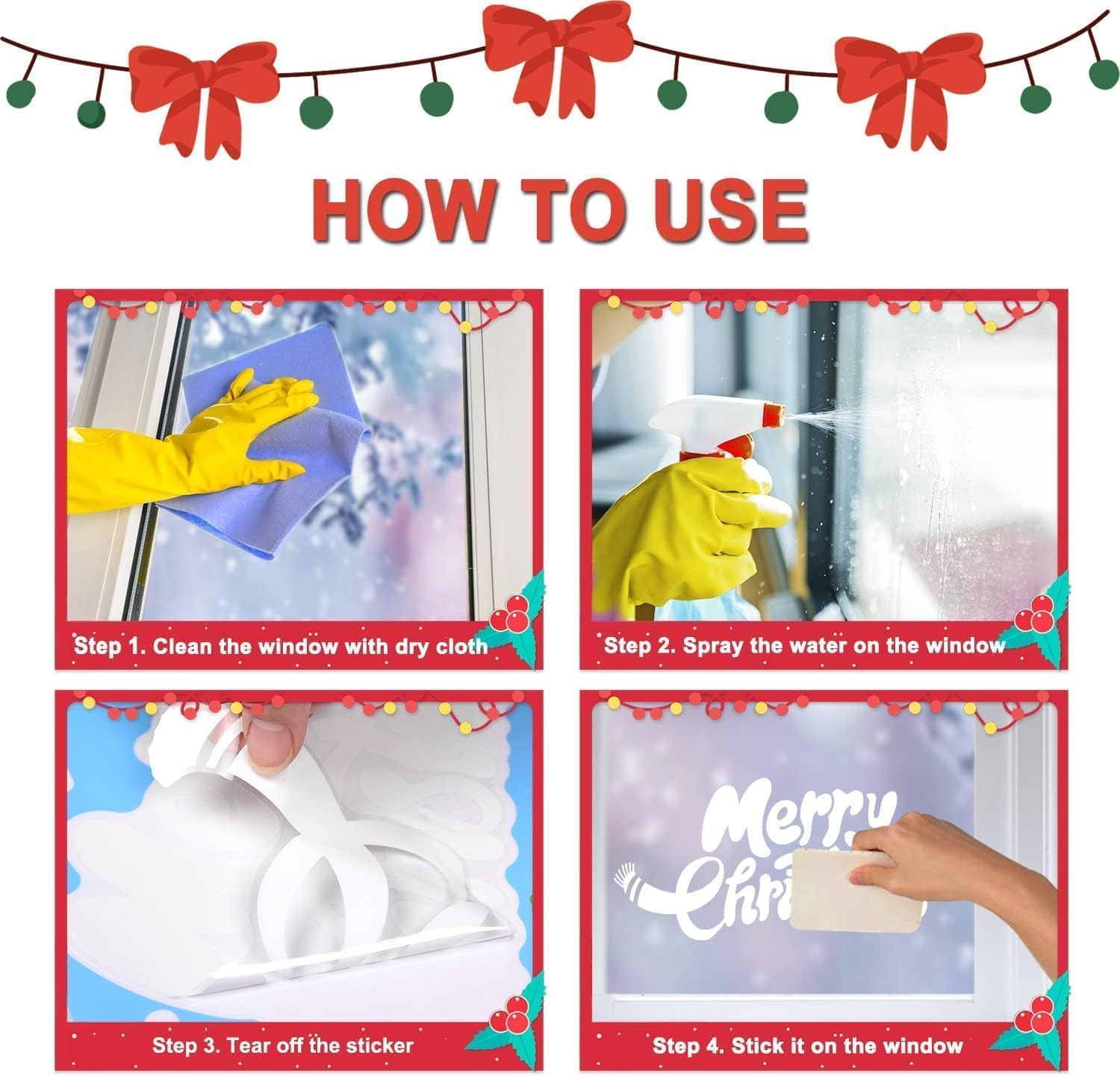 Christmas Window Clings, T Tersely 8 Sheets Stickers, Snowflake Snowman Santa Reindeer Window Stickers,Removable Static Window Stickers, for Christmas Window Decoration image number 3