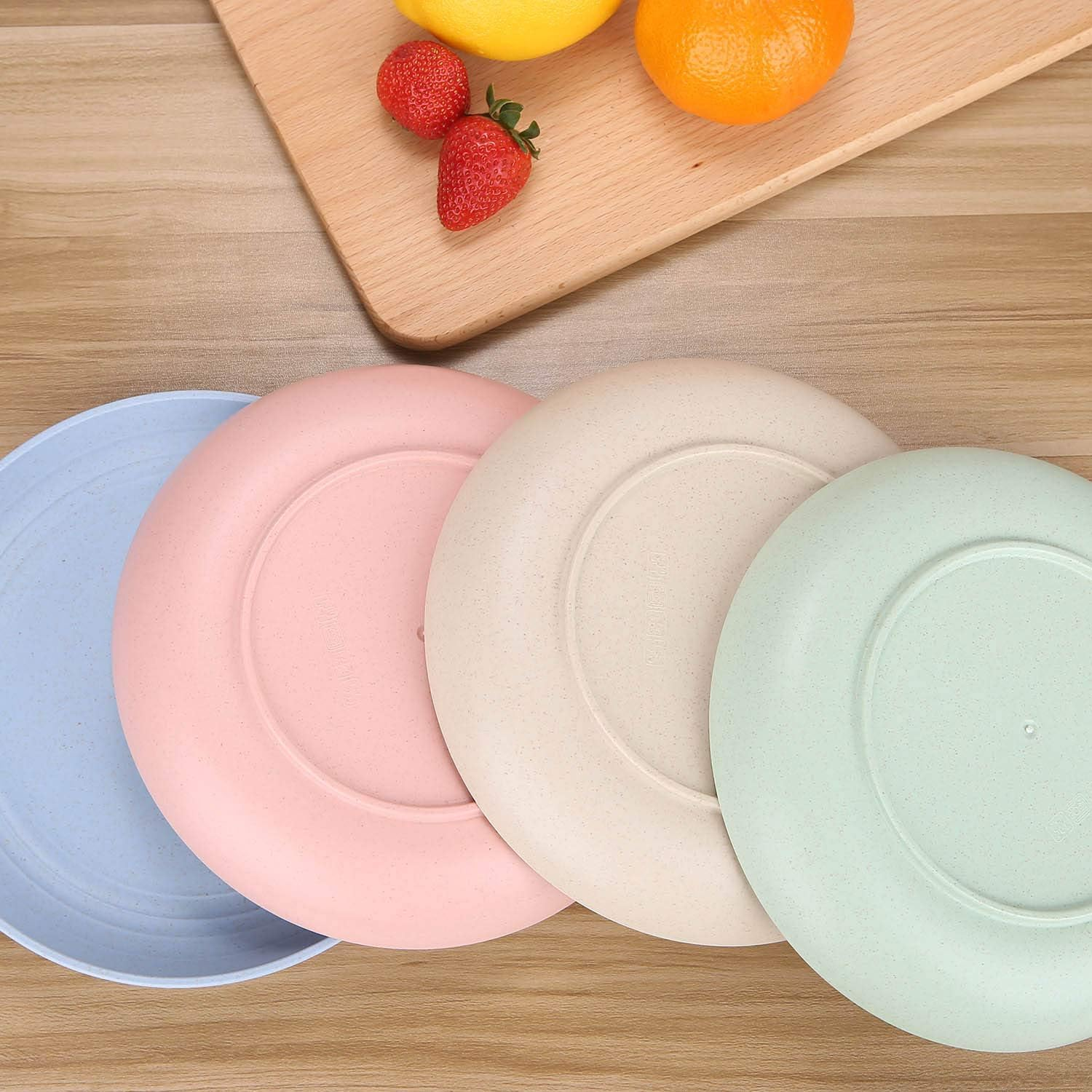 8 Pieces Plates, 23Cm/9 Inch Wheat Stalk Dinner Plates, Wheat Straw Plates, Reusable Plastic Plates for Salad, Fruits,Cake, Snacks - Safe, BPA Free Health