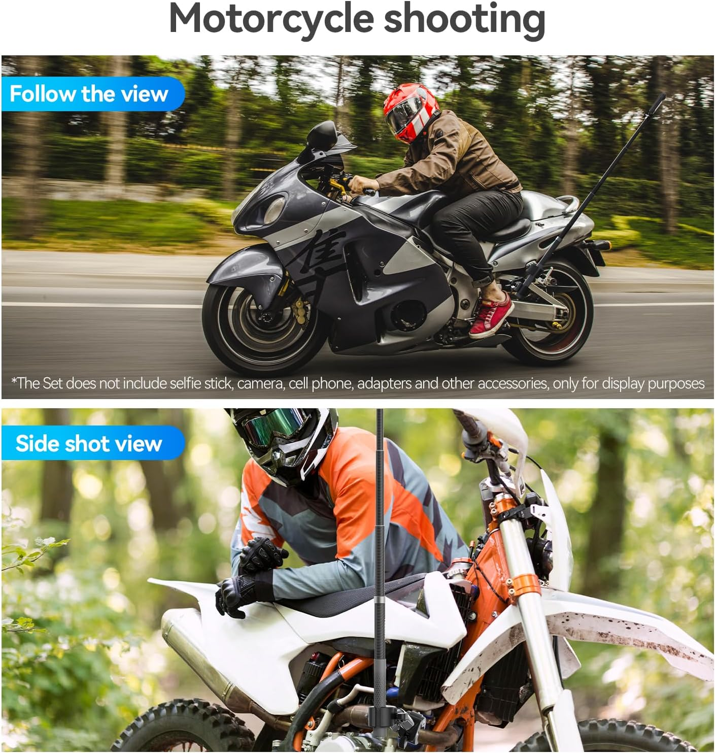 Aluminum Dual-Ball Clamp Mount for Motorcycle Bicycle Bike Extension Rod Selfie Stick Pole Clamping Mounting Accessories Compatible for Go Pro Insta360 DJI Action Osmo 360 (Dual-Ball Clamp Mount) image number 3