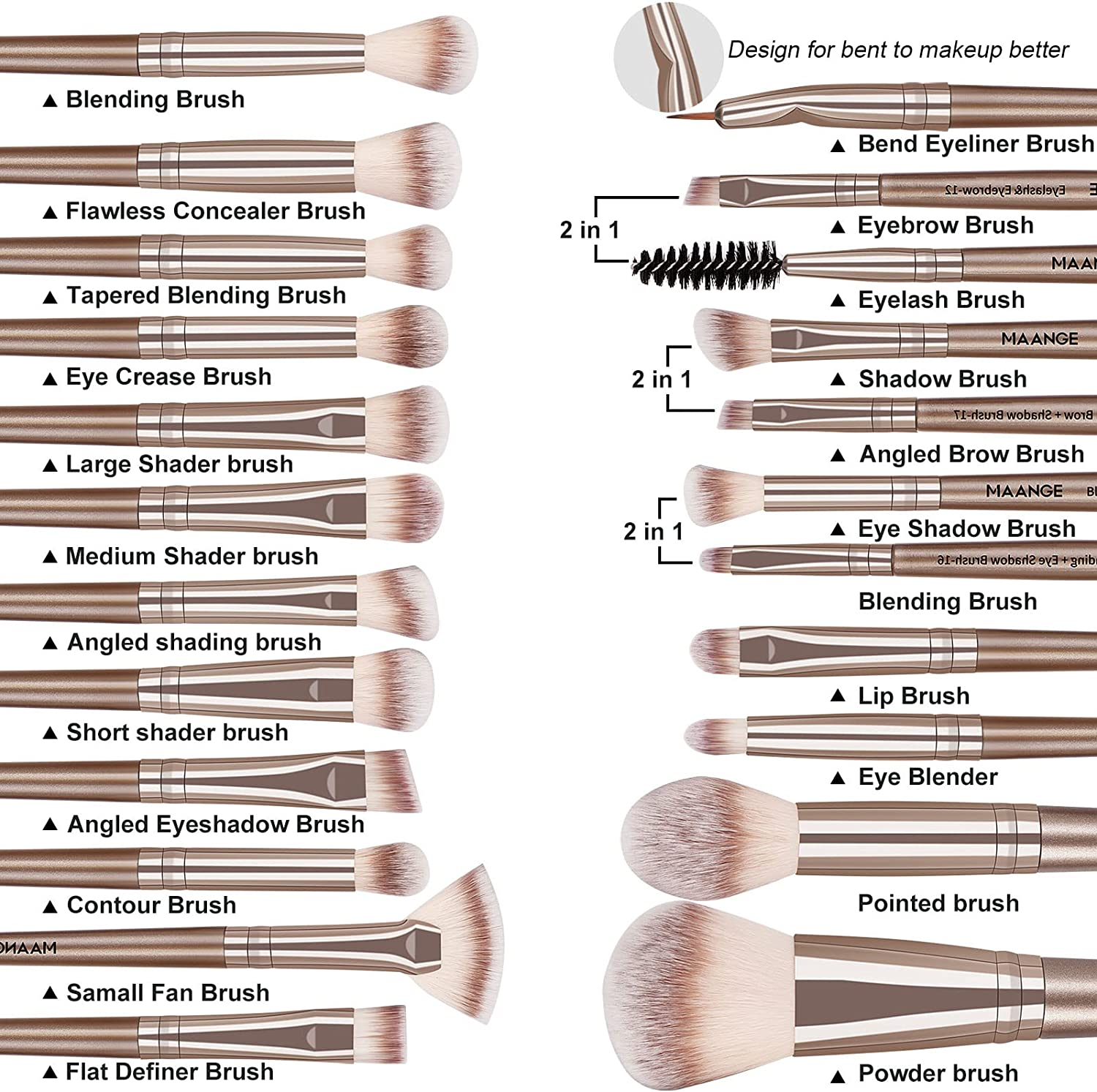MAANGE Makeup Brushes 20Pcs Makeup Brush Set Premium Synthetic Foundation Face Powder Blush Concealers Make up Brushes Sets with Gift Box（Champagne) image number 5
