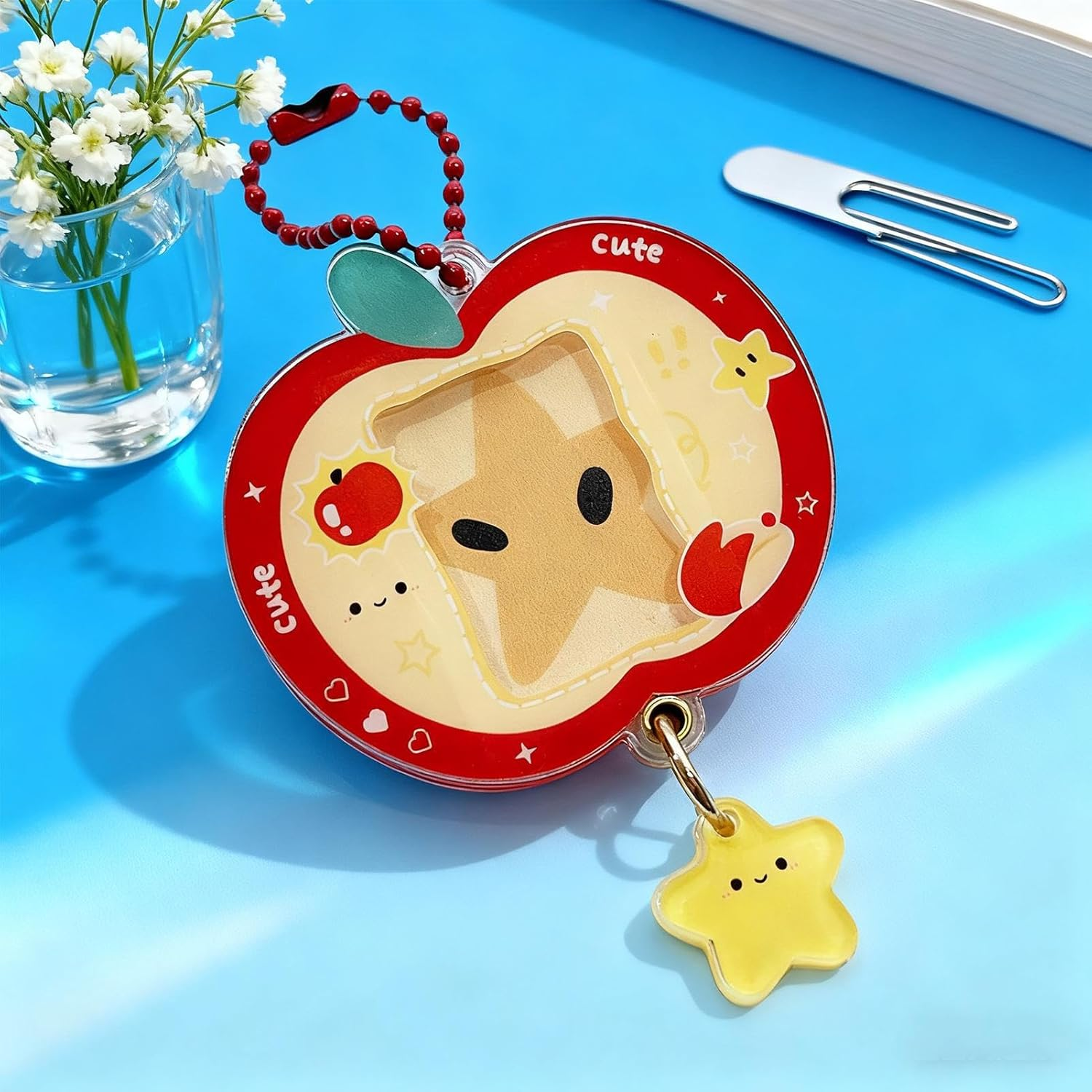 Photo Keychain - Cute Fruit Keepsake Gift - Picture Bracket for Keychain Holder - for Teens, Adults, Fans, Bags, Squirts, Backpacks, Travel, Commuting, Parties, and Concerts - Stars Of English Red Apple image number 4