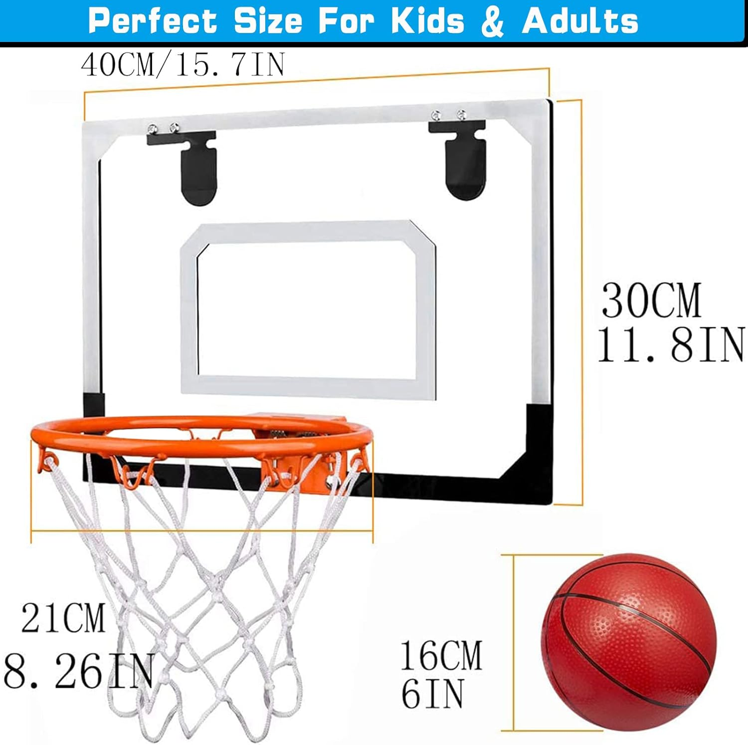 Mini Basketball Hoop Set for Kids Adults, over the Door Basketball Hoop with 4 Mini Replacement PVC Basketballs Gift Set image number 6