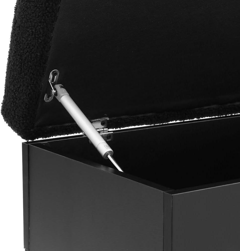 Artiss Upholstered Storage Ottoman, Ottoman Bench Foot Rest Stool Blanket Box Chest Footstool with Open Shelf Bedroom Living Room Indoor, 110Cm Length Boucle Seat Black image number 4