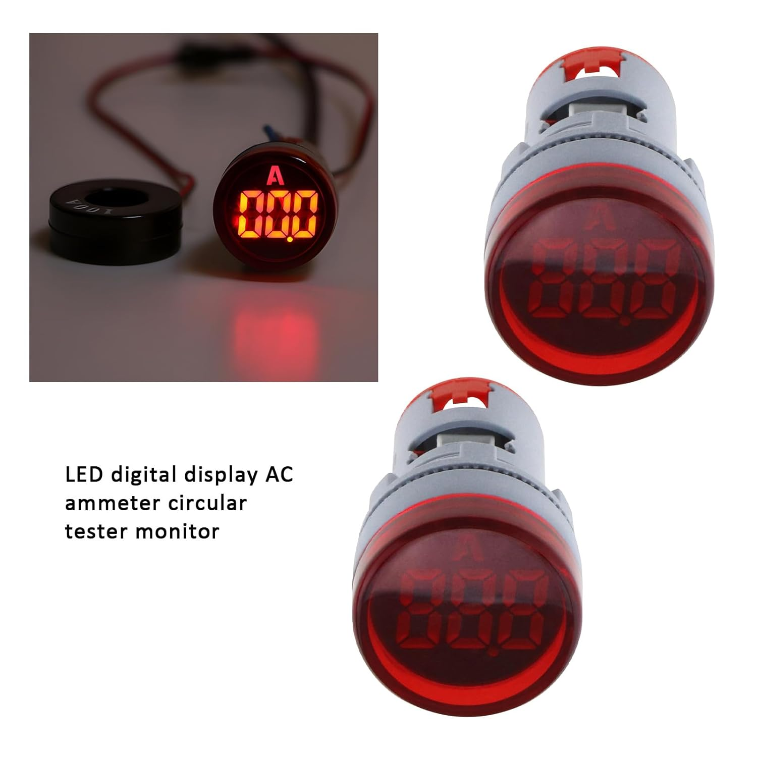 Ecsing 2Pcs LED Digital Display AC Ammeter LED Digital Ammeter AC Current Monitor Circular AC Current Tester for Signal Indication Power Current Display image number 6
