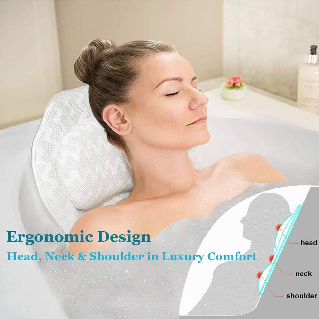 Bathtub Pillows, 3D Mesh Spa Bath Pillow for Bathtub, Spa with 6 Strong Grip Suction Cups Comfortable & Quick Dry for Neck Head Shoulder Support image number 4