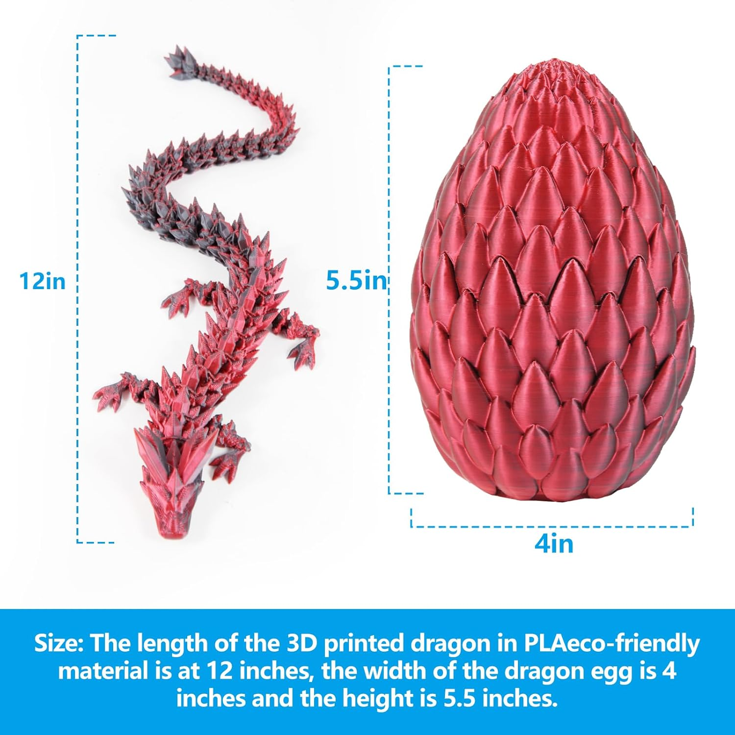 Cuanvitch 3D Printed Dragon Egg Toy 12" Crystal Articulated Dragon Decor