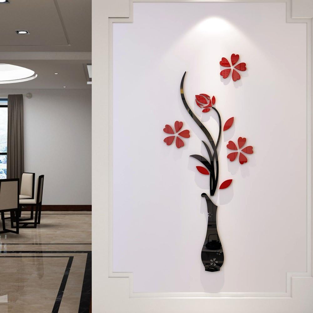 3D Vase Wall Mural for Living Room, Bedroom, Sofa Backdrop, TV Wall, Originality Stickers, DIY Wall Decal, Wall Decorations (Red, 47 X 18 Inches) image number 2