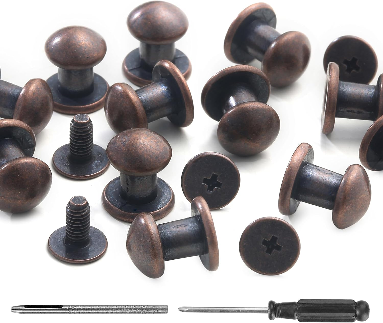 YORANYO 30 Sets 8MM round Head Button Stud for Leather Chicago Screws Spikes and Stud Leather Rivets Screws Button Rivets for Repair and Decorate Clothing Shoes Belts Bags Dog Collars (Antique Copper)
