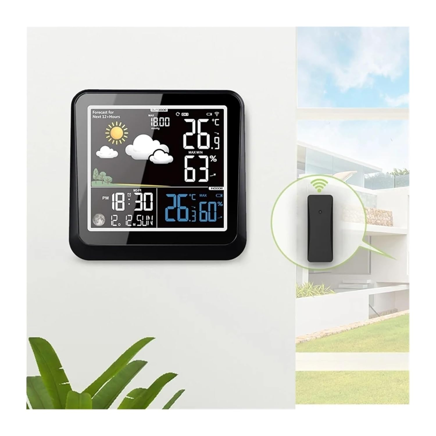 Smart Weather Station Color LCD Wireless Thermometer Hygrometer Moon Phase Forecast Trend Sensor Wall Clock White Backlight 3CH image number 4