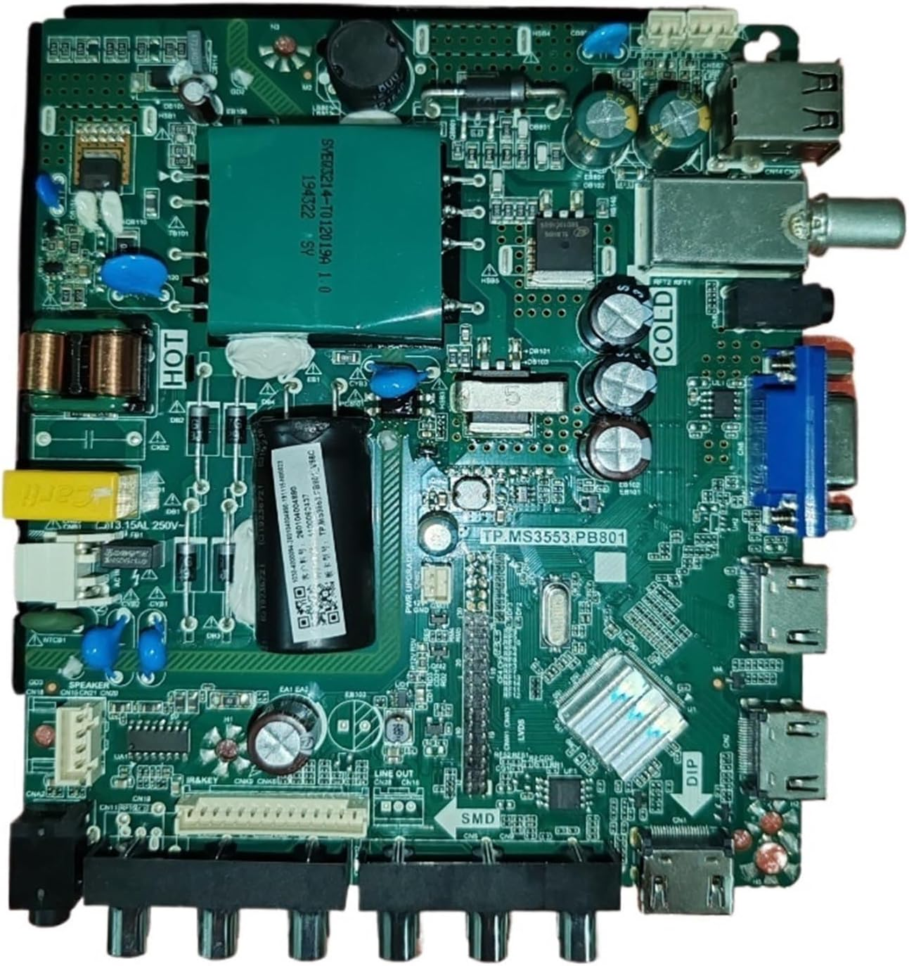 TP.MS3553.PB801 ，Compatible for Haier， TV Motherboard Physical Photo, Tested, Three Different Transformer Specifications V56C(Green Transformer)