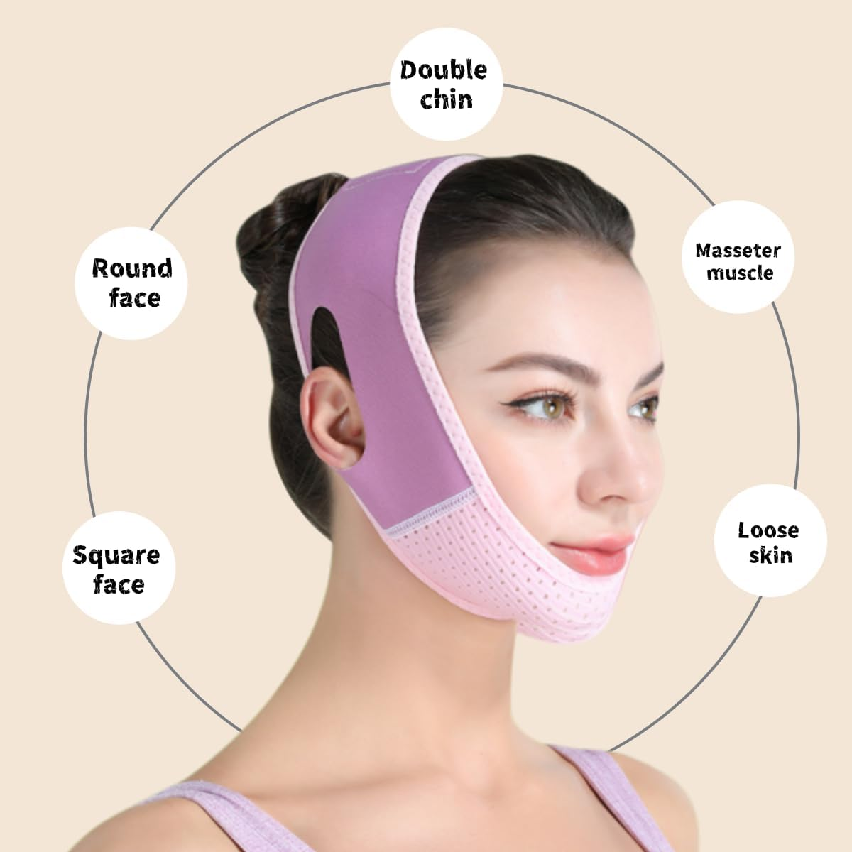 Reusable Zxjsisy Double Chin Slimmingbelt Breathable and Comfortable V-Shaped Facial Tape, Slimming Belt, Anti-Slip Chin Belt Suitable for Both Men and Women, Suitable for Sleep and Daily Use (Pink)