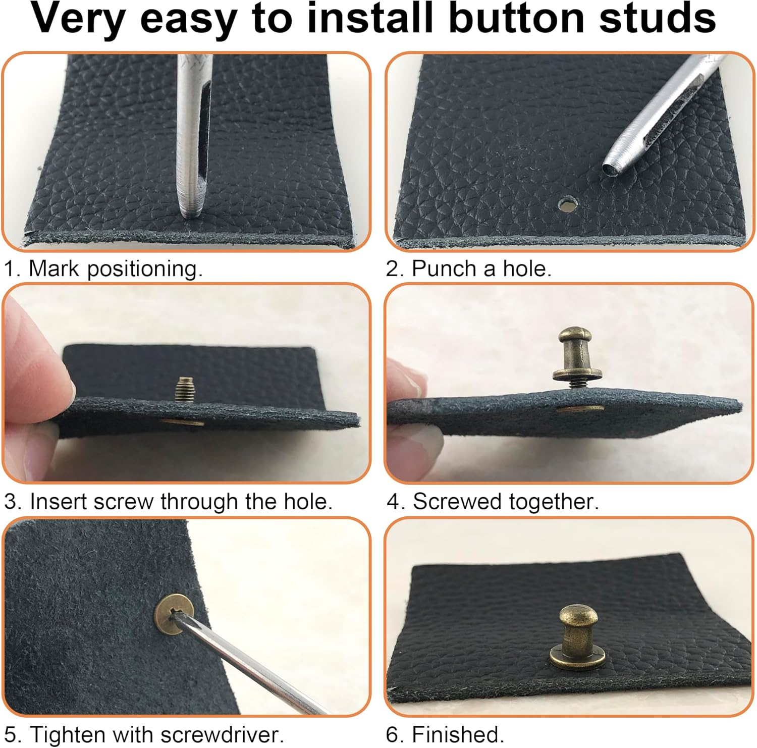 YORANYO 30 Sets 8MM round Head Button Stud for Leather Chicago Screws Spikes and Stud Leather Rivets Screws Button Rivets for Repair and Decorate Clothing Shoes Belts Bags Dog Collars (Antique Copper) image number 6