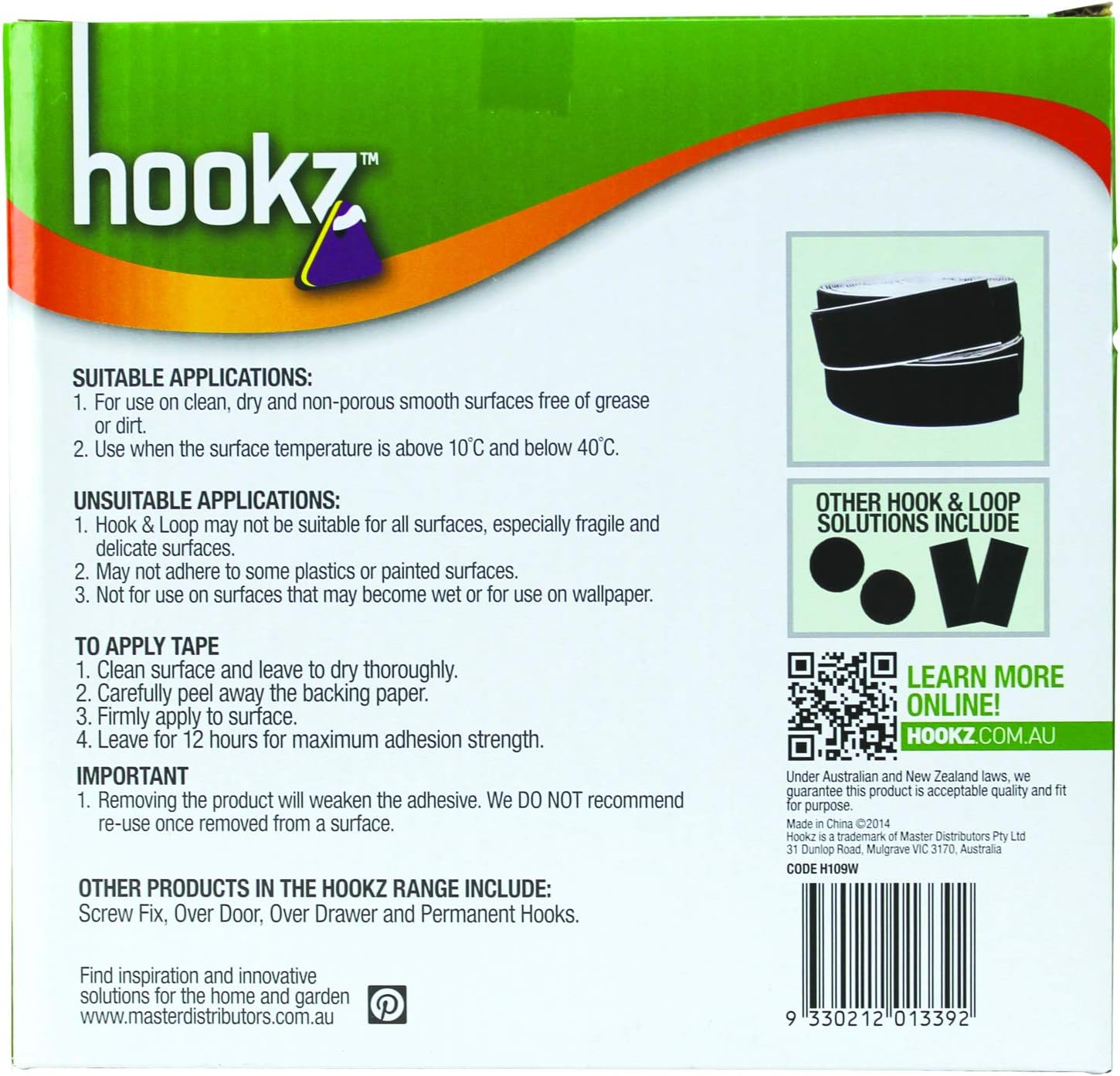Hookz Hook & Loop Self Adhesive Tape 10M Roll White