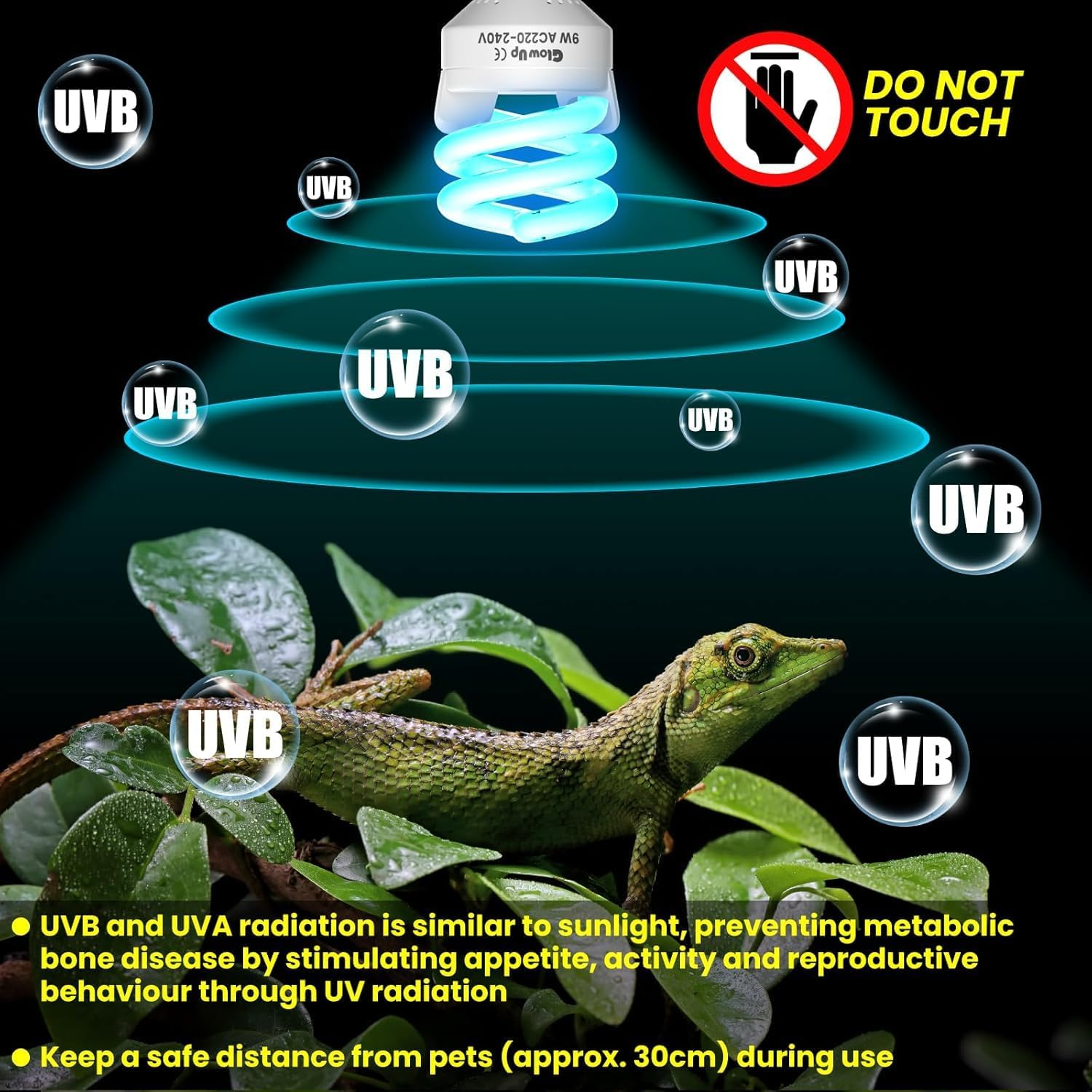 Glowup 9W UVB 10.0 Reptile Light E27 10.0 Uvb Bulb AC220-240V Uva Uvb Bulb Tortoise Beam Angle 360&deg;Fluorescent Lamp for Aquarium, Glass Container, Feeder, Turtle, Snake, Lizard, Etc image number 1