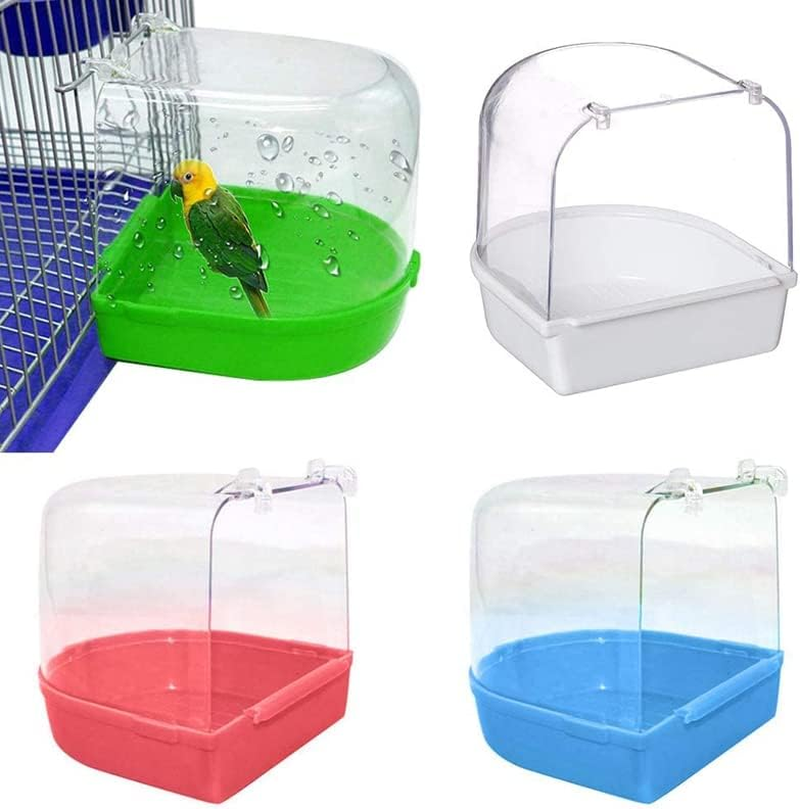 Bird Water Bath Tub for Pet Cage Hanging Bowl Parrot Birdbath Pet Cleaning, Durable PVC, Easy Installation - Green image number 4