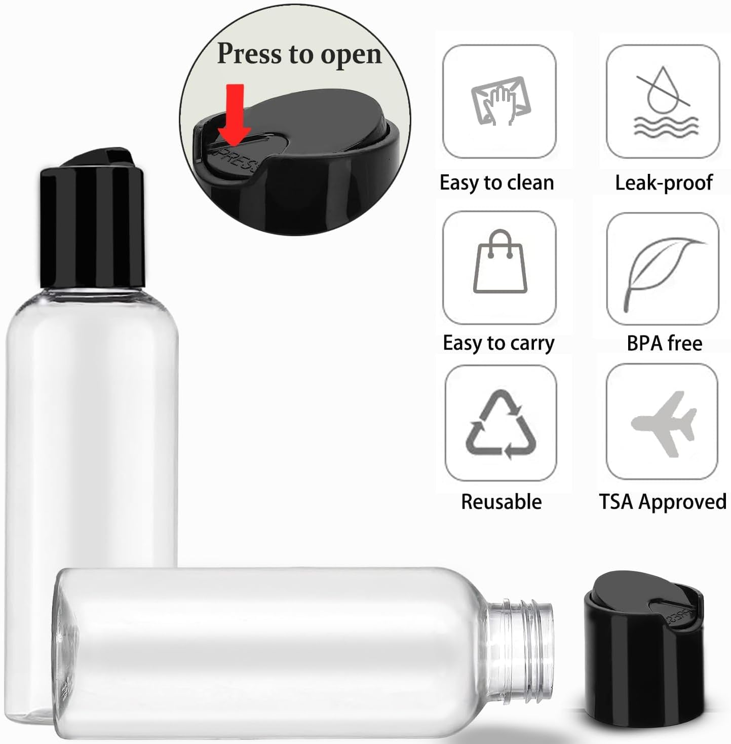 5 Pack Travel Bottles for Toiletries, 100Ml, TSA Approved, Leakproof, Plastic, Empty Travel Size Containers with Labels image number 5