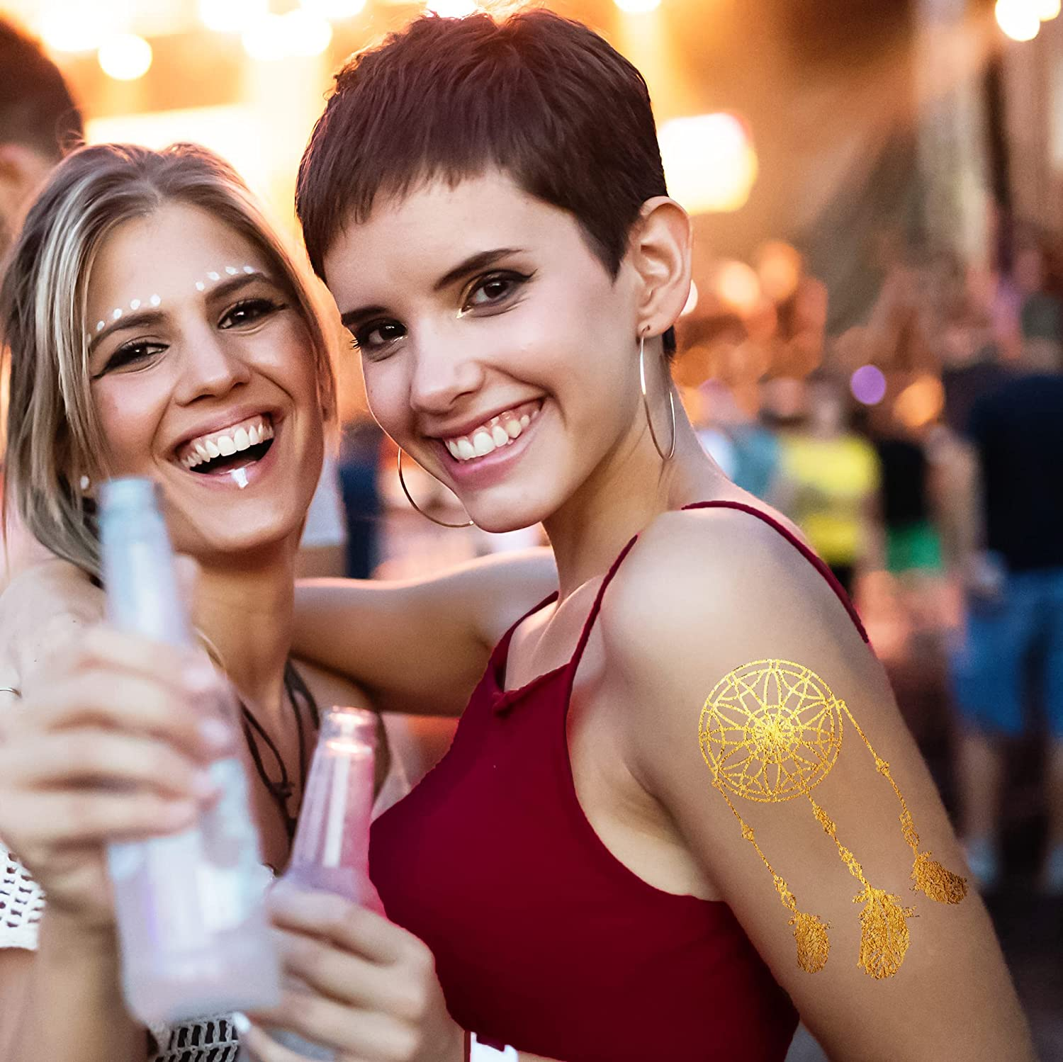 Metallic Temporary Tattoos for Women Teens Girls - 8 Sheets Gold Silver Temporary Tats Glitter Shimmer Designs Jewelry Tattoos - 100+ Color Flash Fake Waterproof Tattoo Stickers (Caicos) image number 2