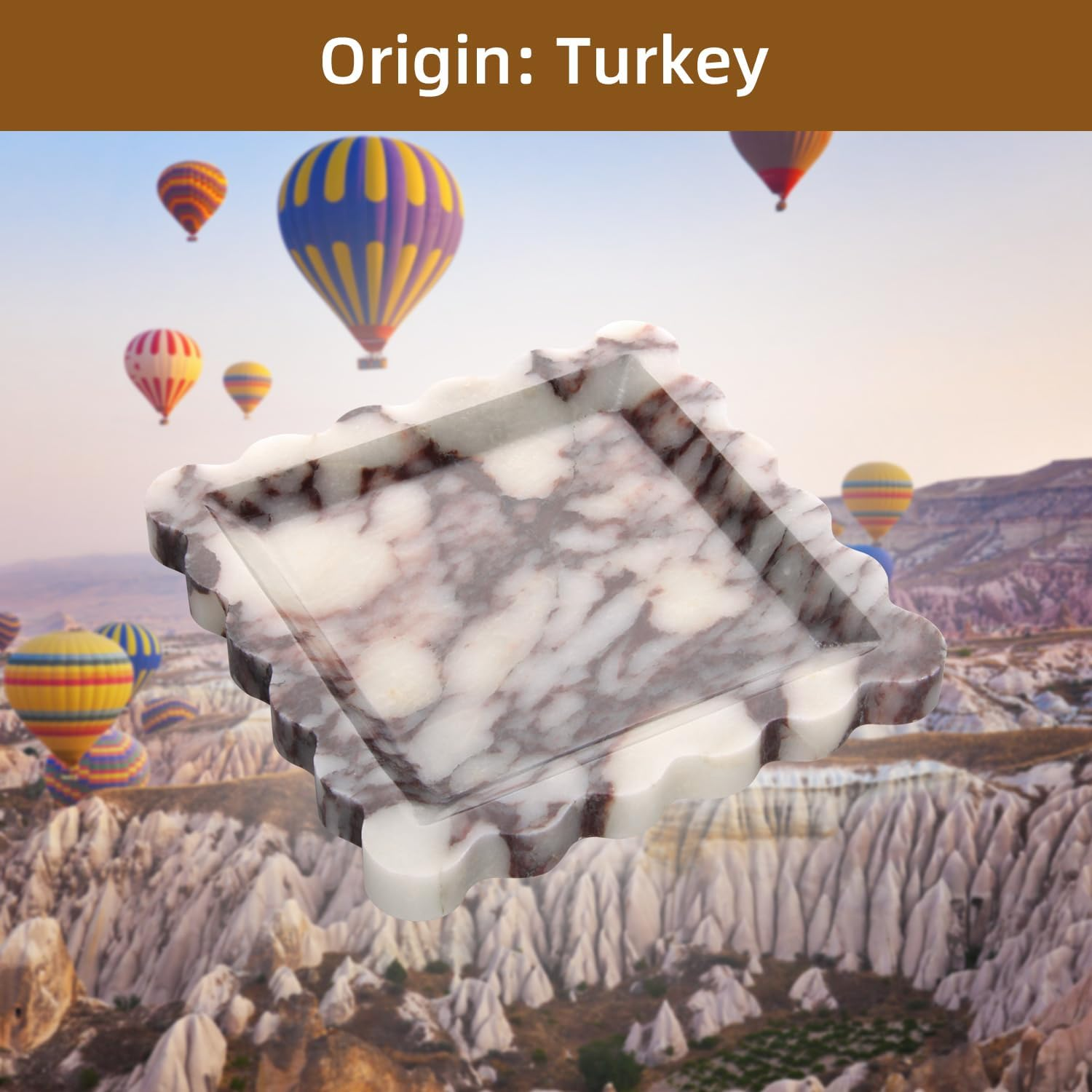 Square Marble Decorative Tray with Scalloped Edge,Luxury Natural Italian Stone Bathroom Vanity Tray, Dresser Top Perfume Coffee Home Sink Tray, Key Trinket Ring (Turkey Calacatta Viola, 8 * 8) image number 5