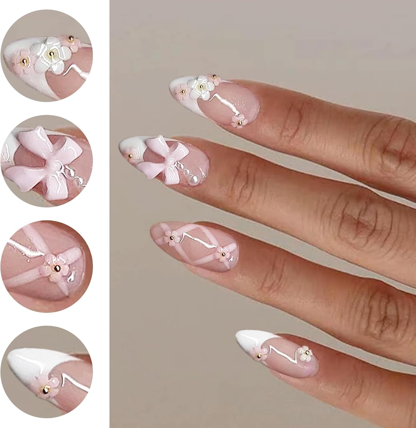 Yamobi Pack of 24 Artificial Nails, Glitter Press on Nails, Short, French Nails for Sticking, Y2K Press on Nails, Almond Shape Press on Nails French, DIY Manicure image number 4