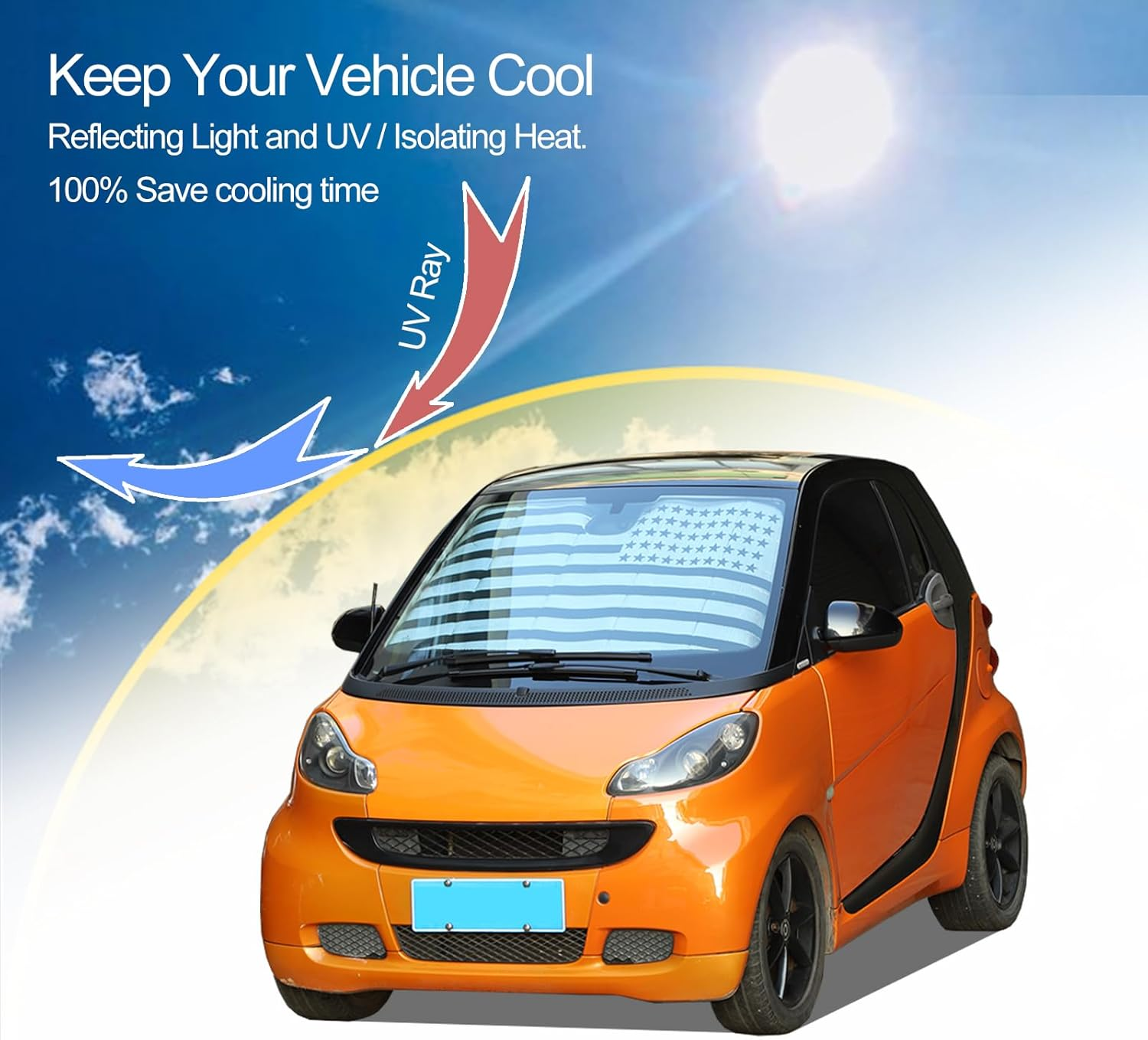 Windshield Sunshade for Benz Smart Fortwo Forfour 453 451 450 2009-2021 Front Window Sun Shade Foldable Reflective Sun Visor Custom Sunscreen UV Blocker Privacy Protector Heatshield (Black) - For Audi Q7 2020-2023 image number 5