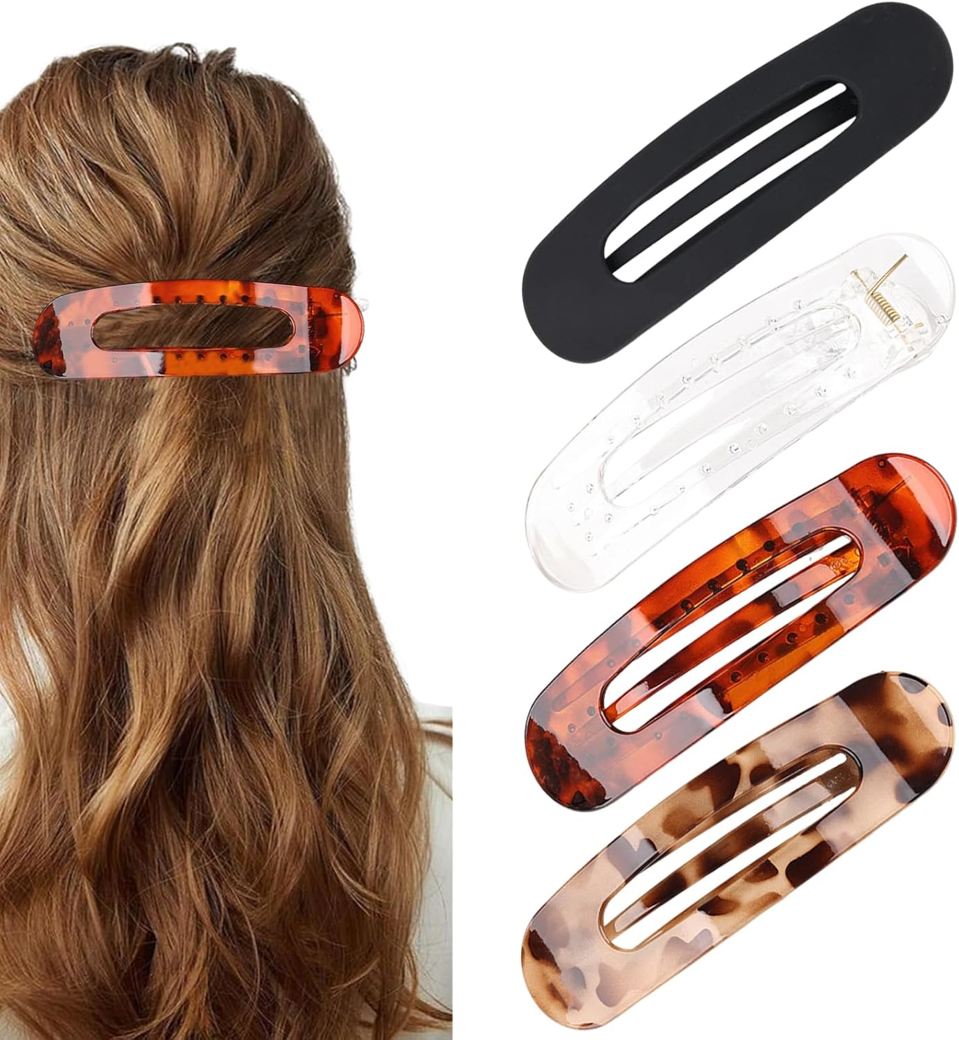 Ueiykoz 4 PCS Flat Hair Clip for Women,French Flat Claw Clip Strong Hold Hair Barrettes for Thick Thin,Comfortable Curved Barrette Perfect for Lying Down