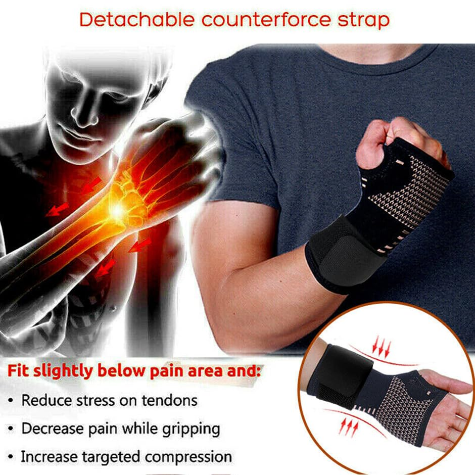 1 Pair Copper Compression Arthritis Gloves Fingerless with Band - Warmth Therapeutic Gloves for Pain Relief, Improve Circulation in Wrist & Hand, Wrist Brace Support for Carpal Tunnel & Sprain (S Size ) image number 6