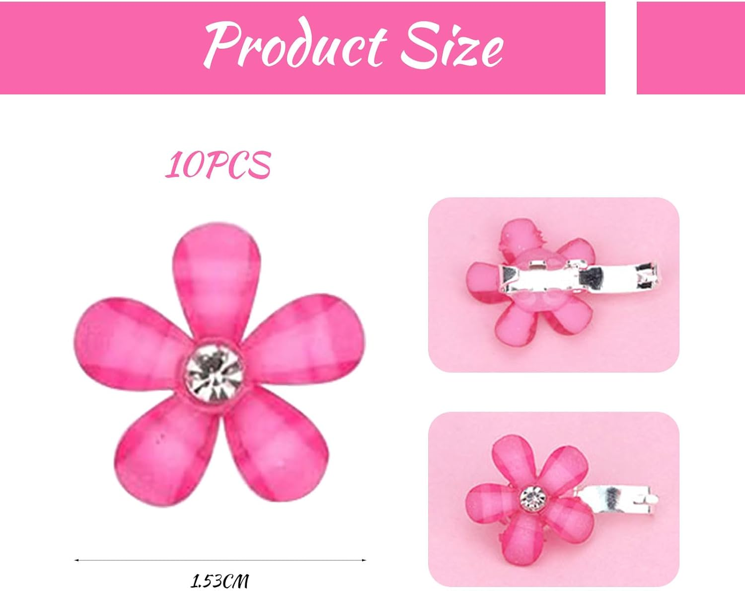 Mezrkuwr Pack of 10 Bright Pink Mini Flowers Hair Clips with Rhinestones, Cute Hair Clips, Flower Hairpins, Decorative Hair Clips, Wedding Hair Clips Hair Accessories image number 3