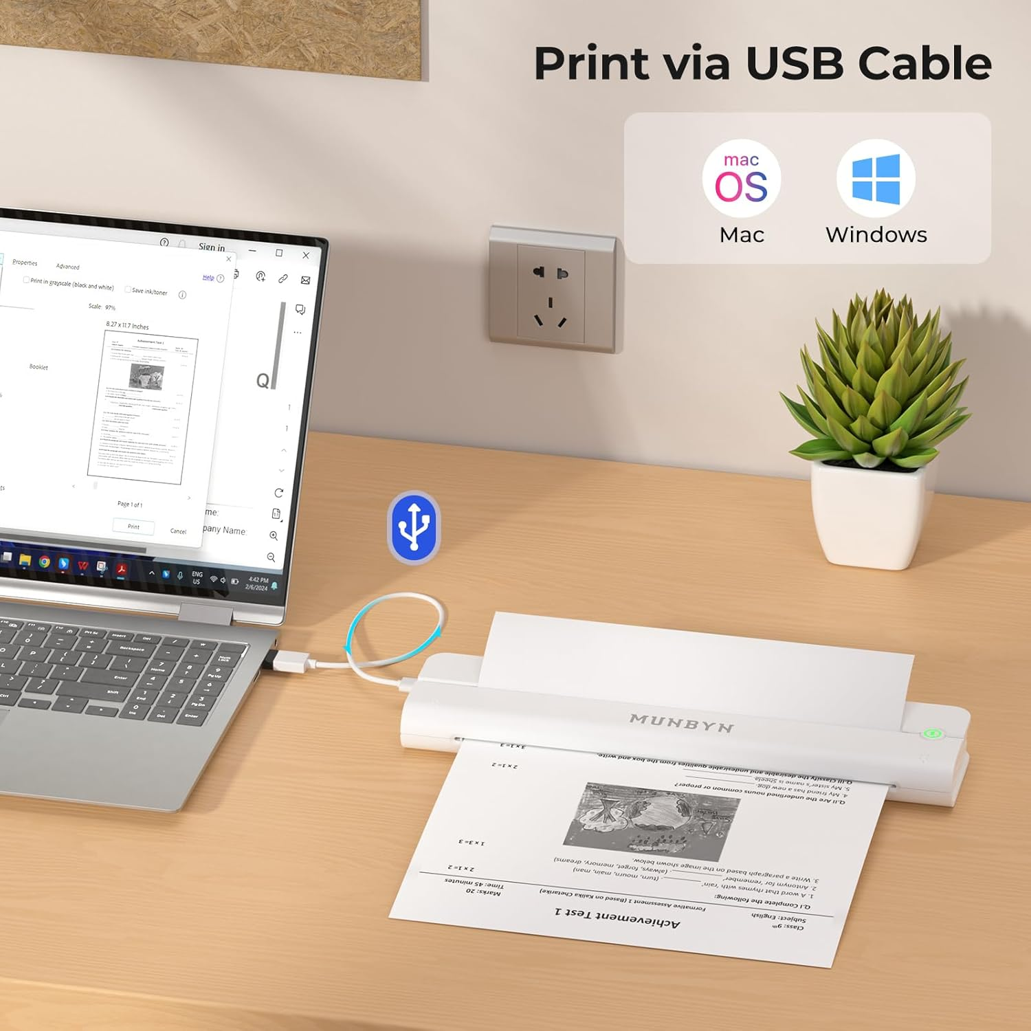 MUNBYN ITP02 A4 Thermal Printer, Portable Bluetooth Printer, High-Speed 14Mm/S, Supports 8.5"X11" & A4 Thermal Paper, Compatible with Android, Ios & Laptops, for Travel, Office, and School (White) image number 5