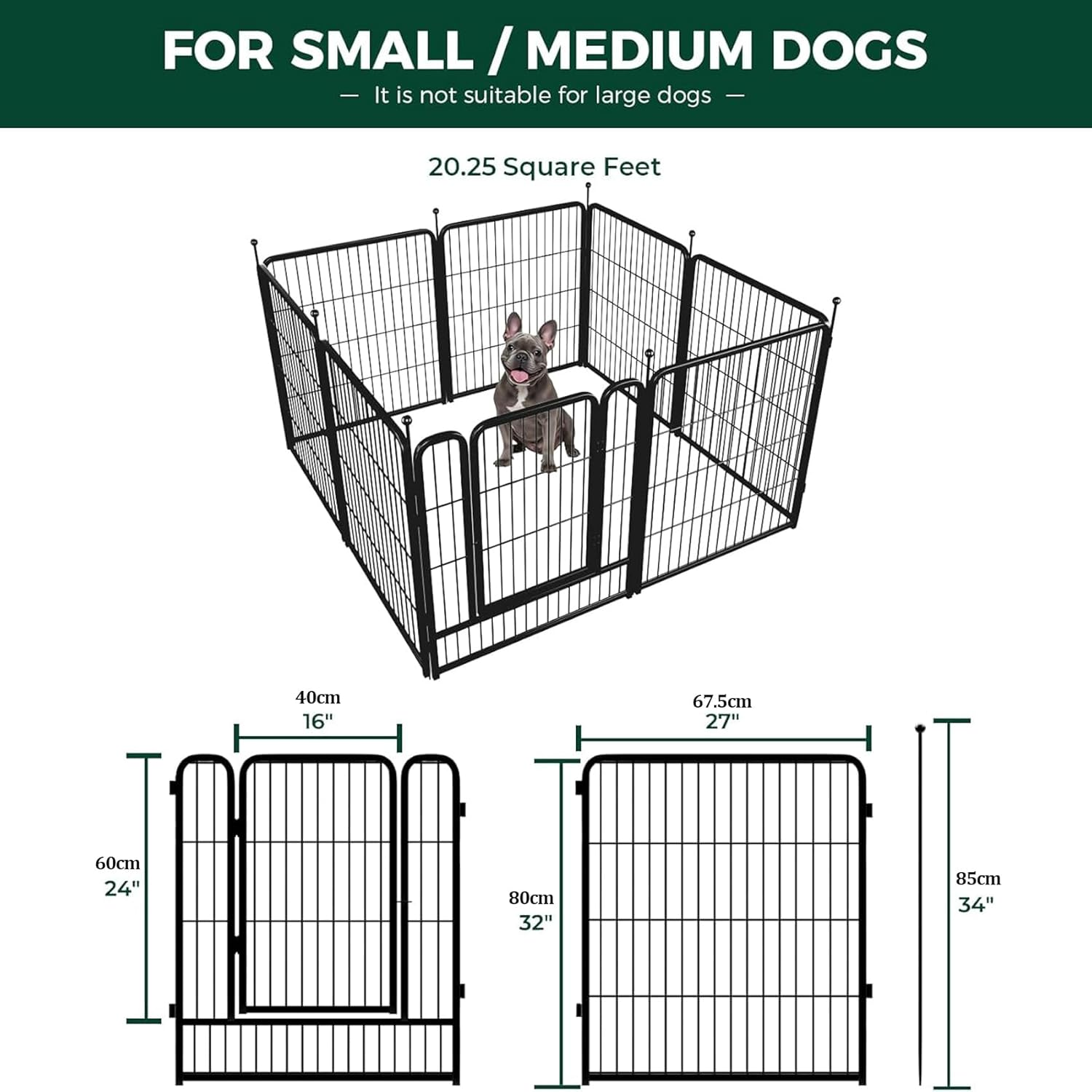 Black Dog Playpen, Metal Exercise Pet Playpen Fence for Yard RV Camping, 81Cm Height, 8 Panels Fence image number 2
