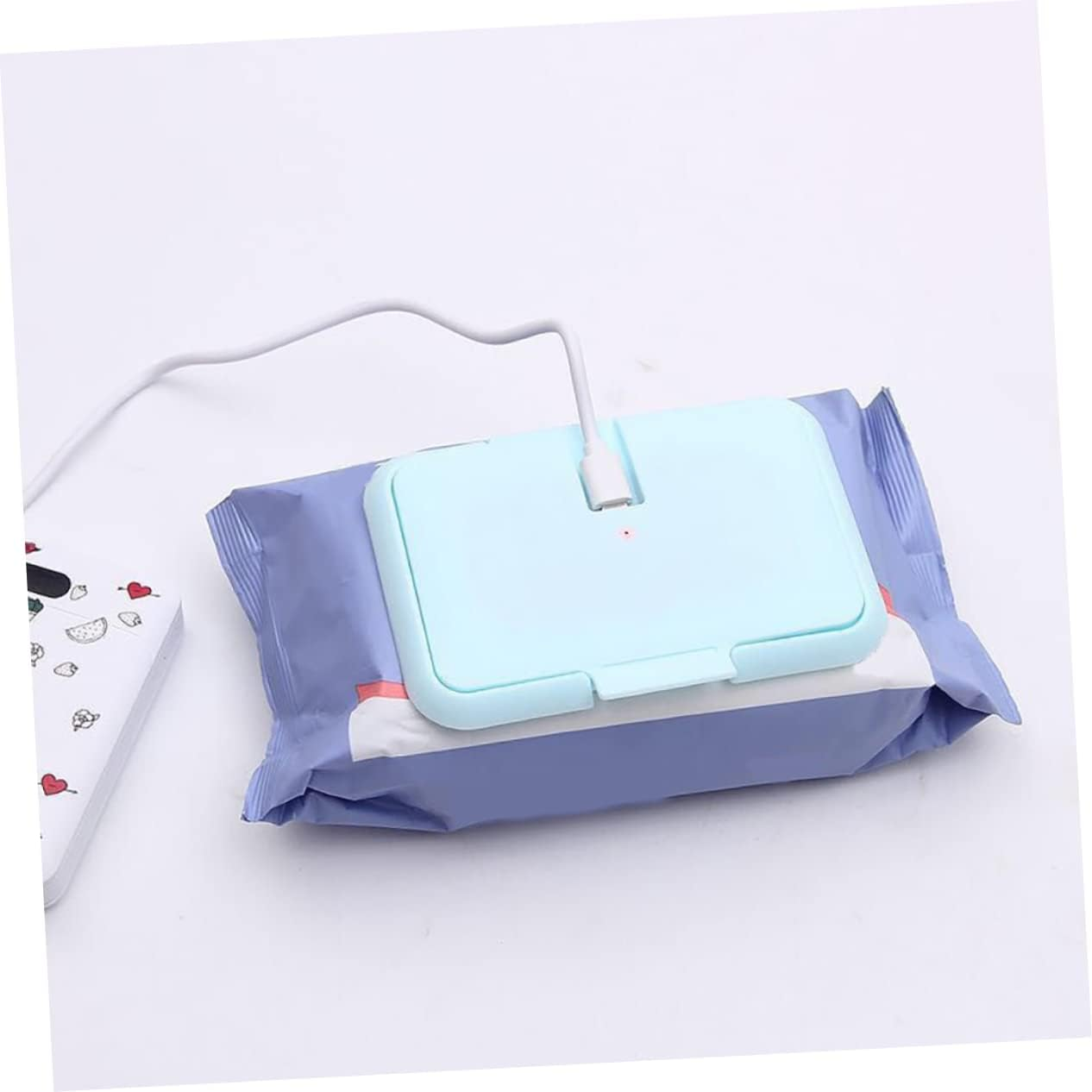 Ibasenice Baby Wipe Warmer Portable Diaper Wipe Heater USB Powered Wet Tissue Warmer Light Blue for Home and Car Use image number 1