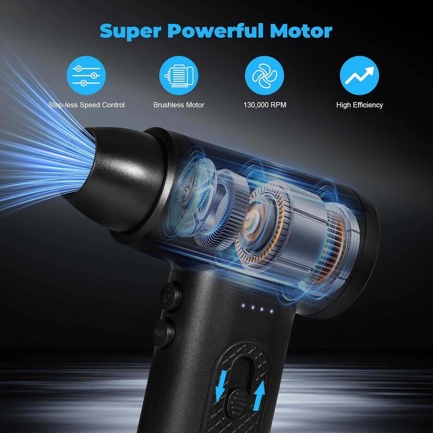 Kozyone Compressed Air Duster, 130000RPM Electric Air Duster with LED Lighting,Rechargeable Air Blowe for PC, Keyboard, Car, Outdoor image number 3