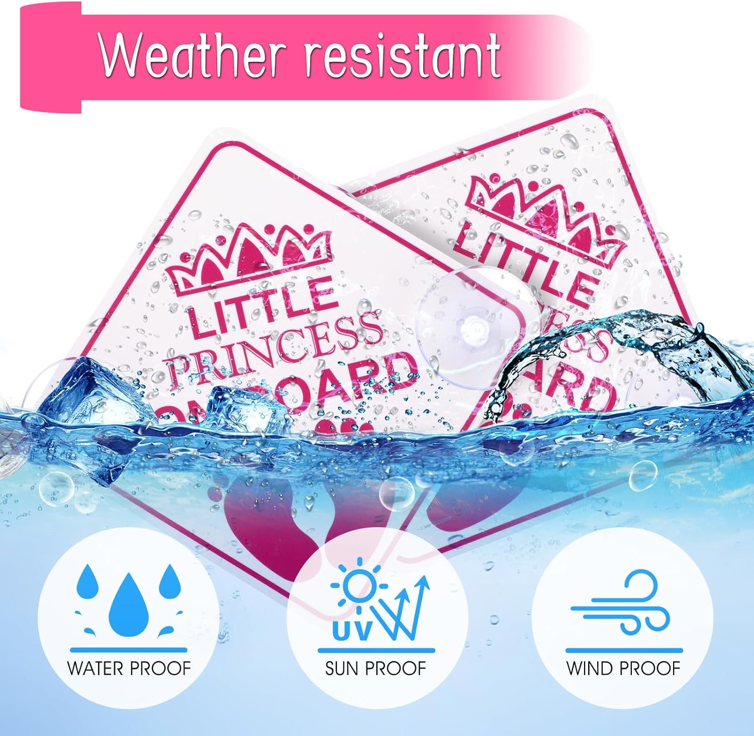 Amabro Little Princess on Board Warning Signs, 2Pcs 5" X 5" Safety Car Bumper Sticker with Double Suction Cups, Reusable Baby in Car Decal, Pink image number 5