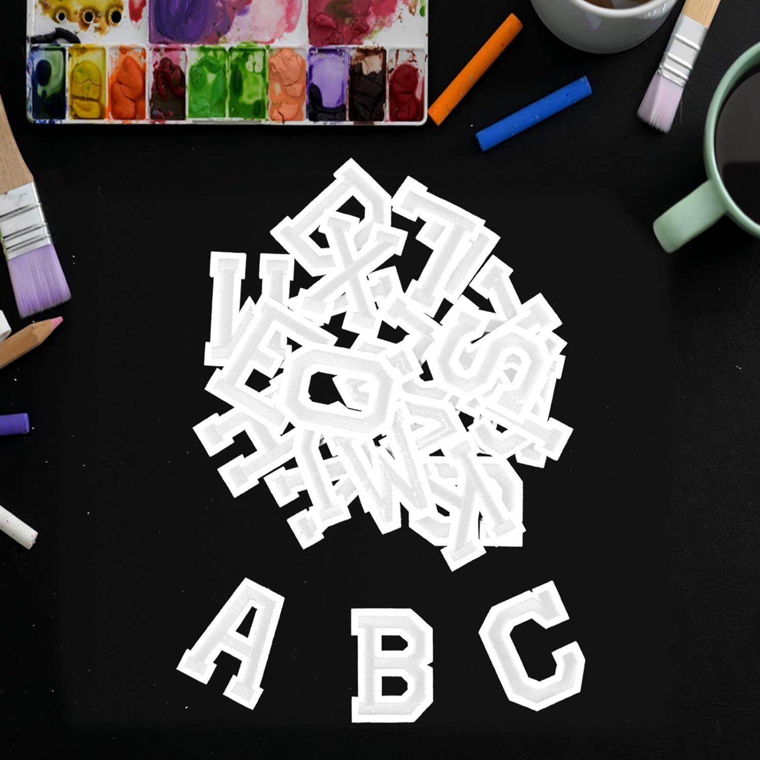 Luter 52Pcs Iron on Letter Patches Alphabet Applique Patches Sew on Appliques with Adhesive Embroidered A-Z Letter Badge Decorative Repair Patches for Hats Shoes Bags Clothing (White) - Blue image number 5