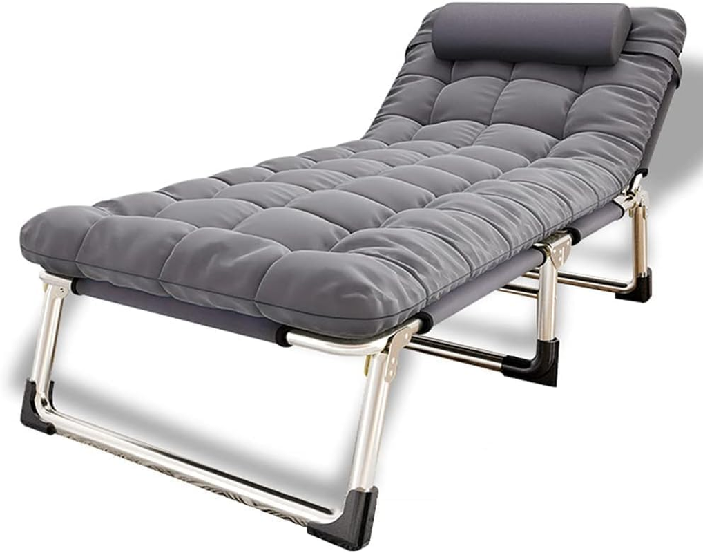 Folding Camping Cot W/Mat for Adults, Heavy Duty Outdoor Camping Bed Travel Camp Cots Camping Loungers, 5-Position Adjustable Backrest, Lightweight Tent Cot for Home Office Beach Garden image number 2