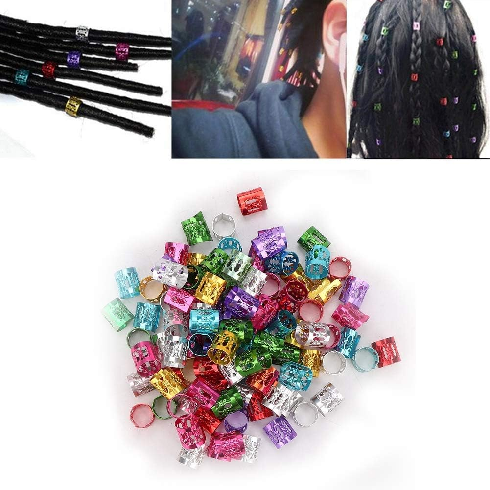 WAONIQ Pack of 100 Dreadlocks Hair Braid Beads, Hair Accessories Cuffs, Adjustable Dreadlock Hair Accessories for Women, Braids (Colourful) image number 3