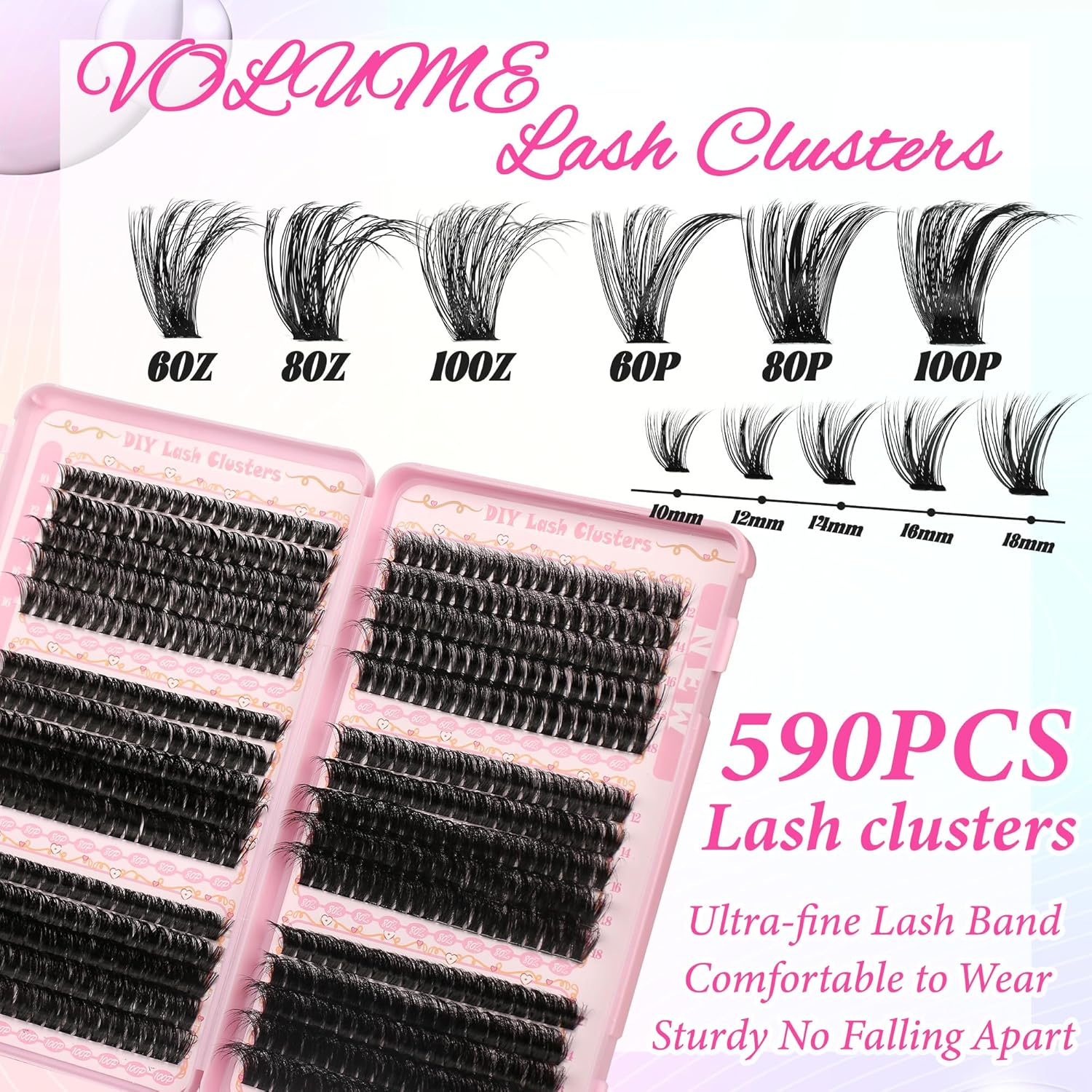 Gmagictobo False Eyelashes Extensions Volume Fluffy 590 Pcs DIY Eyelash Seal and Join Eyelash Tweezers Black image number 2