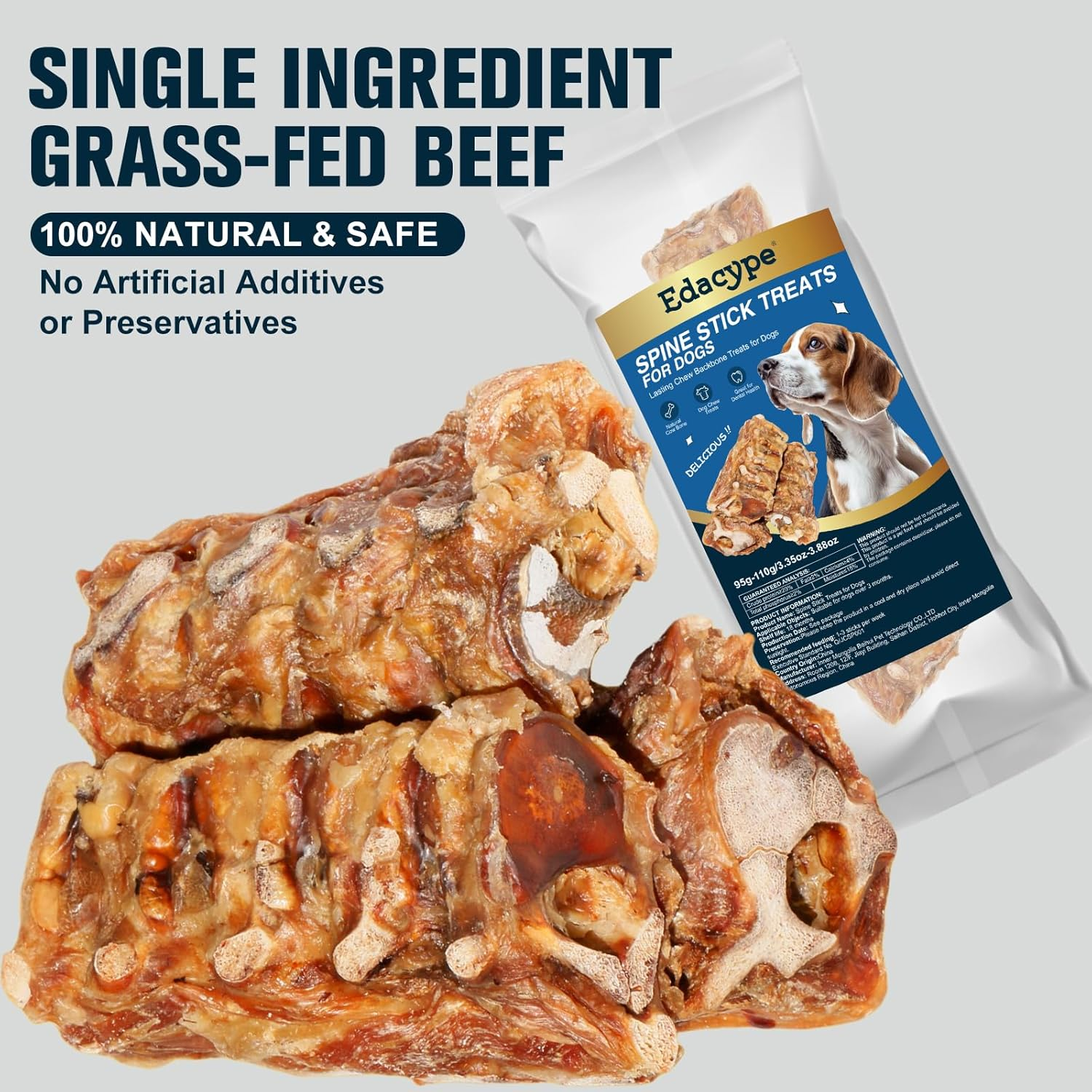 Natural Beef Spine Bone for Dogs-Long Lasting Dental Chew, Rawhide-Free & Digestible Dog Treats,Single Ingredient Grass-Fed Beef image number 4