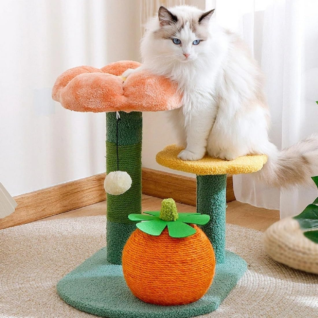 20 Inch Flower Cat Tree Tower - Cat Tree with Scratching Post Cat Climbing Activity,Small Cat Condo Indoor Natural Sisal Cat Tree Flower Scratcher Plush Perch,Cozy Pet Beds for Cat image number 2