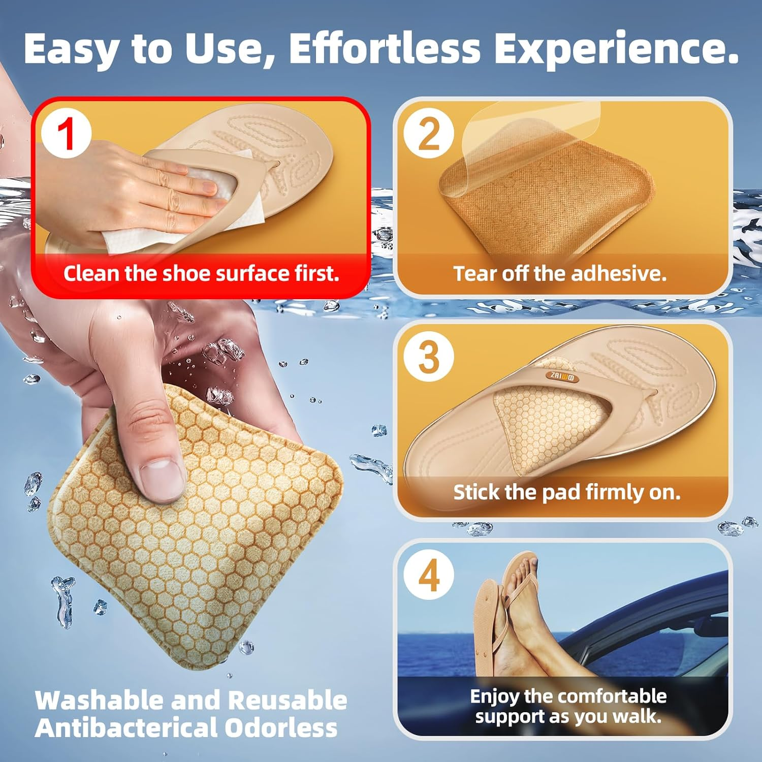 Arch Support Inserts Women for Flat Feet, Gel Arch Inserts for Plantar Fasciitis Relief, Non-Slip Arch Support Pads, Two-Option of Different Heights, Beige, Two Pair High: 0.47In