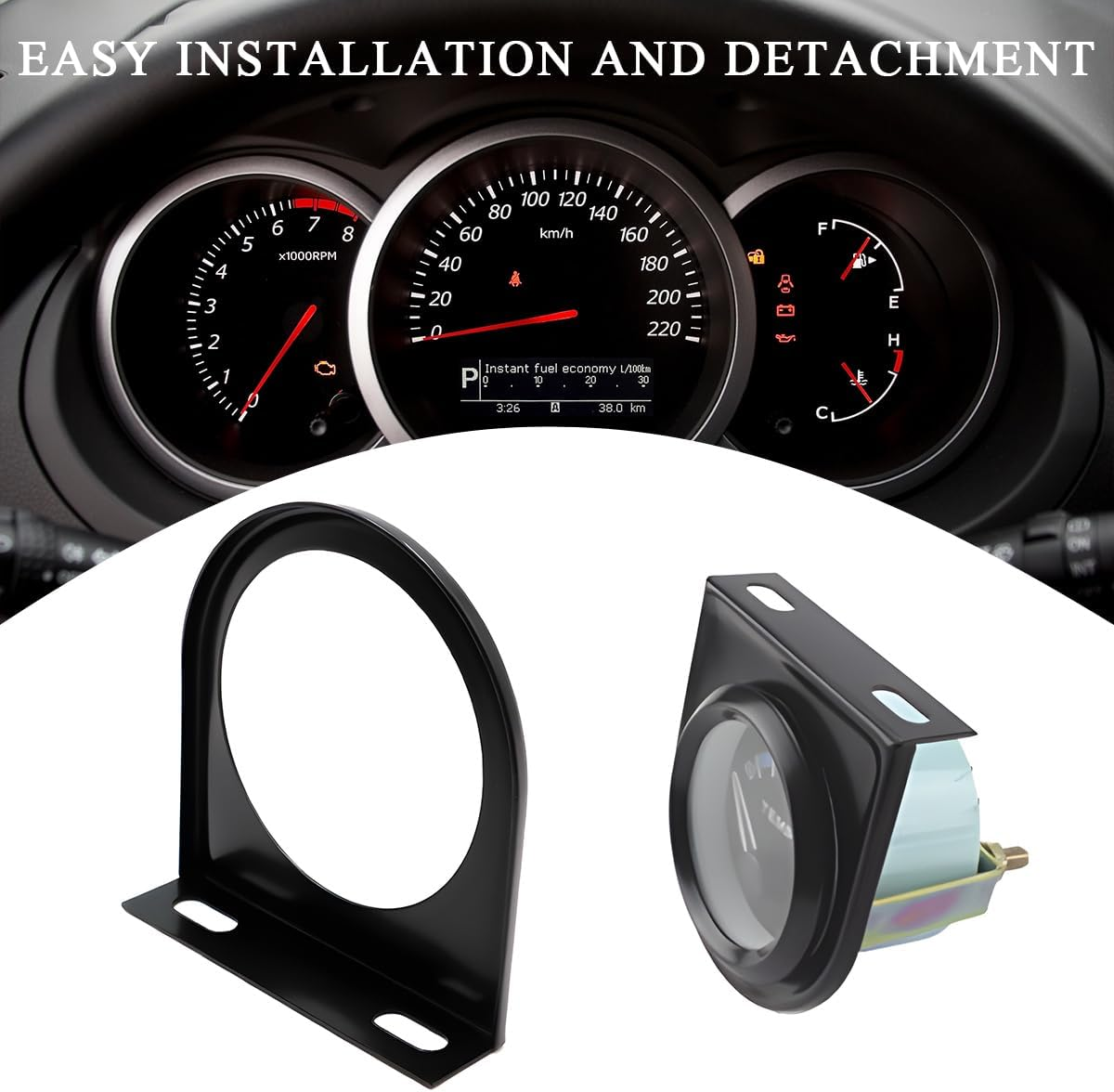 Povtii Single Gauge Mounting Panel, 2.1 Inch Gauge Mounting Panel Bracket Pod with Single Hole, Metal Gauge Pillar Bracket Holder for Most Vehicles' Dashboard, Car Accessories image number 1