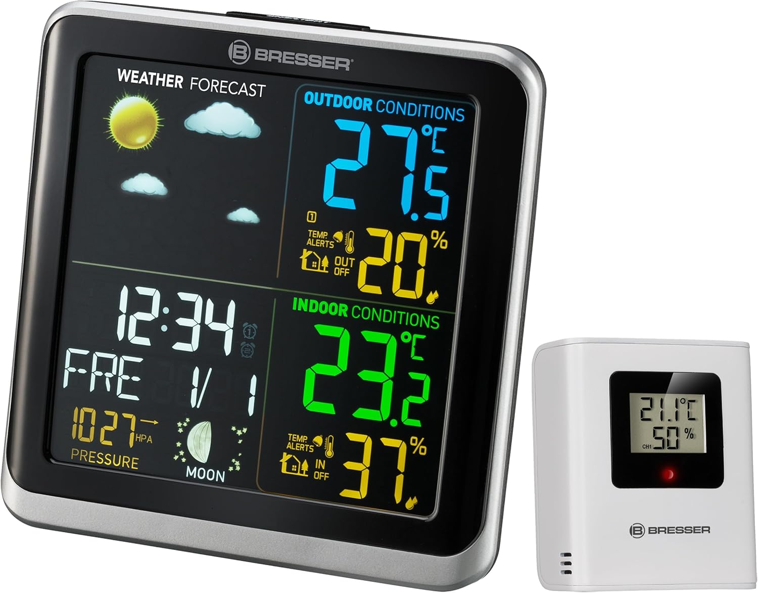 Bresser Climatemp TB 7007201 Wireless Weather Station with Outdoor Sensor with LCD Colour Display and Two Alarm Times, Black/Grey image number 5