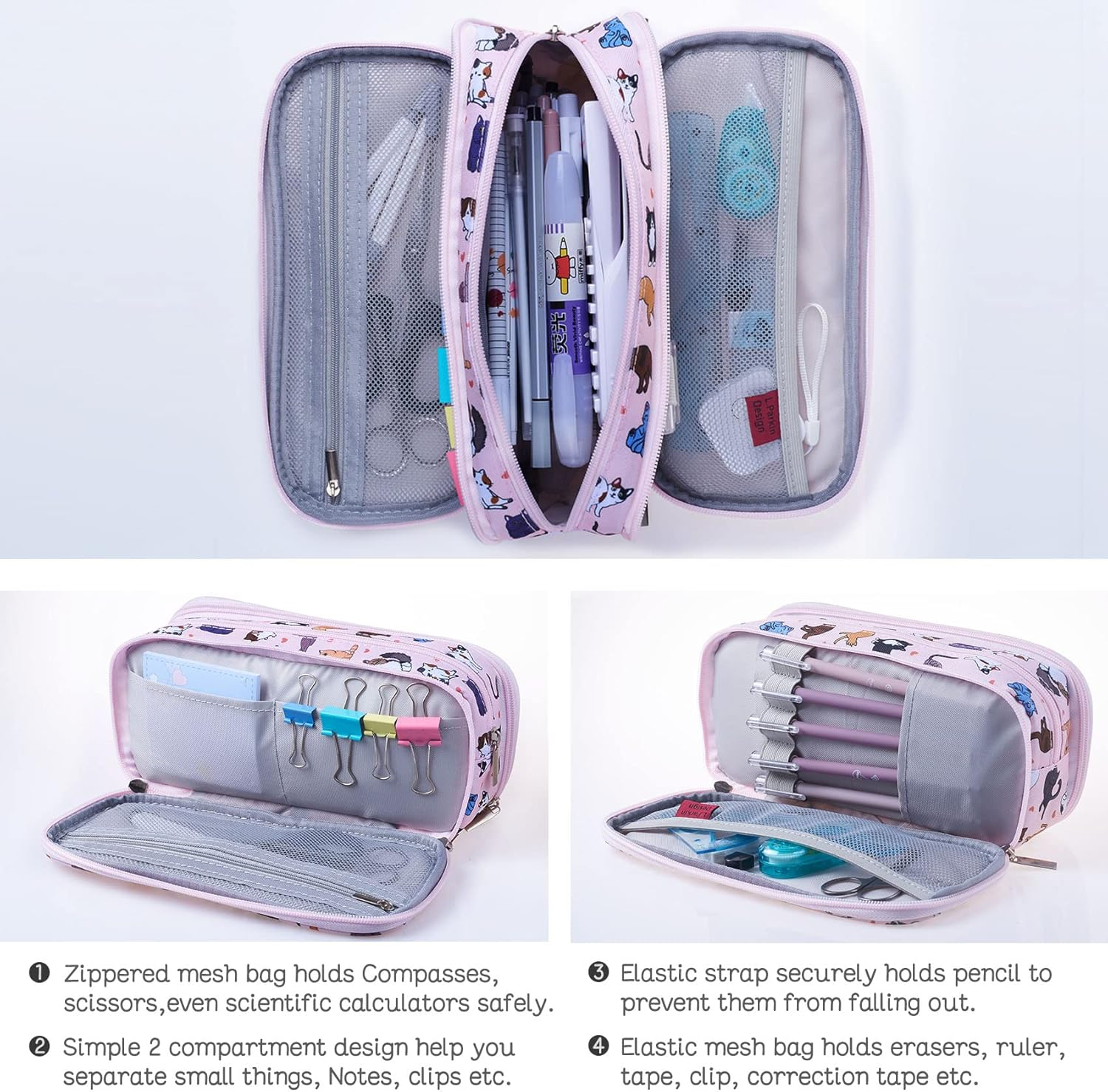 Cute Cat Pencil Case Super Large Capacity 3 Compartments Canvas Pencil Box Kawaii Makeup Bag Cat Gifts for Boys Girls image number 1