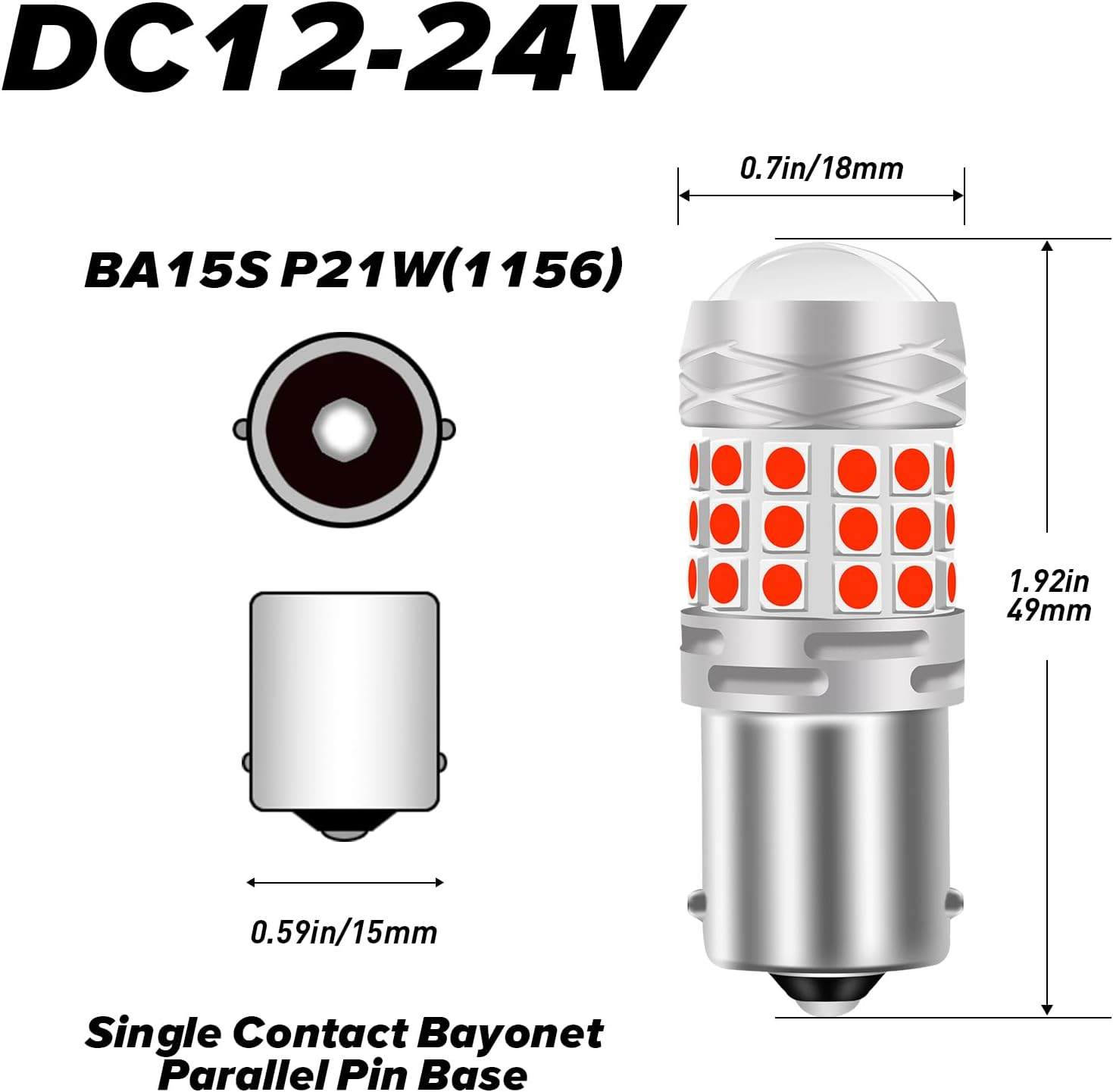 Kaidengzhe 1156 BA15S P21W LED Brake Light Bulb 12V-24V 42SMD 3030 21W Super Bright 1000LM P21W 382 LED Bulb with Projector for Brake Lights Fog Lights Parking Lights Stop Taillights Bulbs, Red, 2PCS image number 5