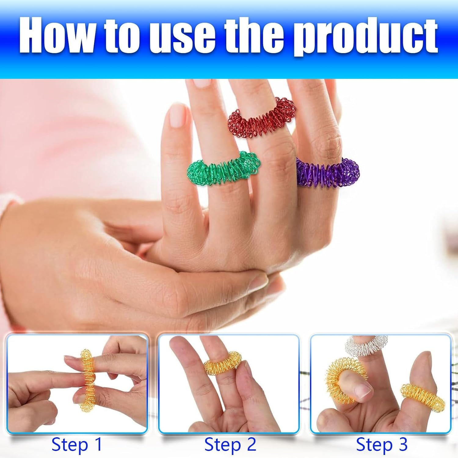 Finger Massage Rings, 30 Pcs Acupressure Ring, Spiky Sensory Finger Rings for Teens, Adults Silent Stress Reducer and Massager (6 Color) image number 1