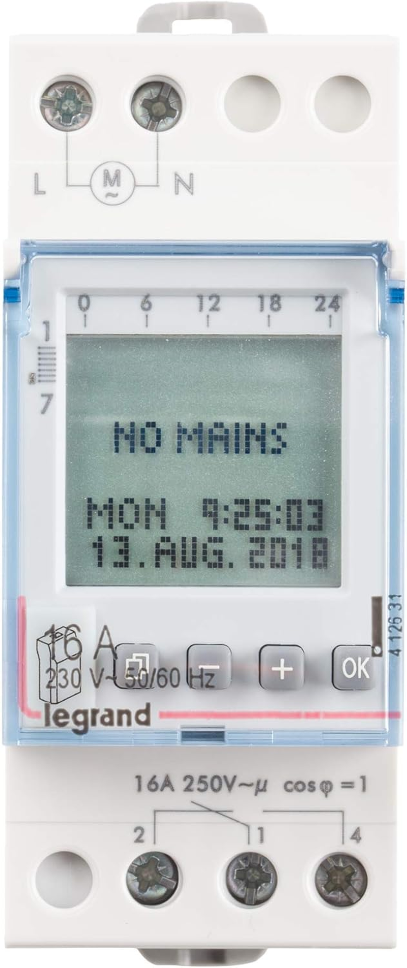 LEGRAND, Alpharex D21 412631 Digital Weekly Timer 1 Channel 2-Module with 56 Switching Programs for DIN Rail 230 V/50 Hz image number 5